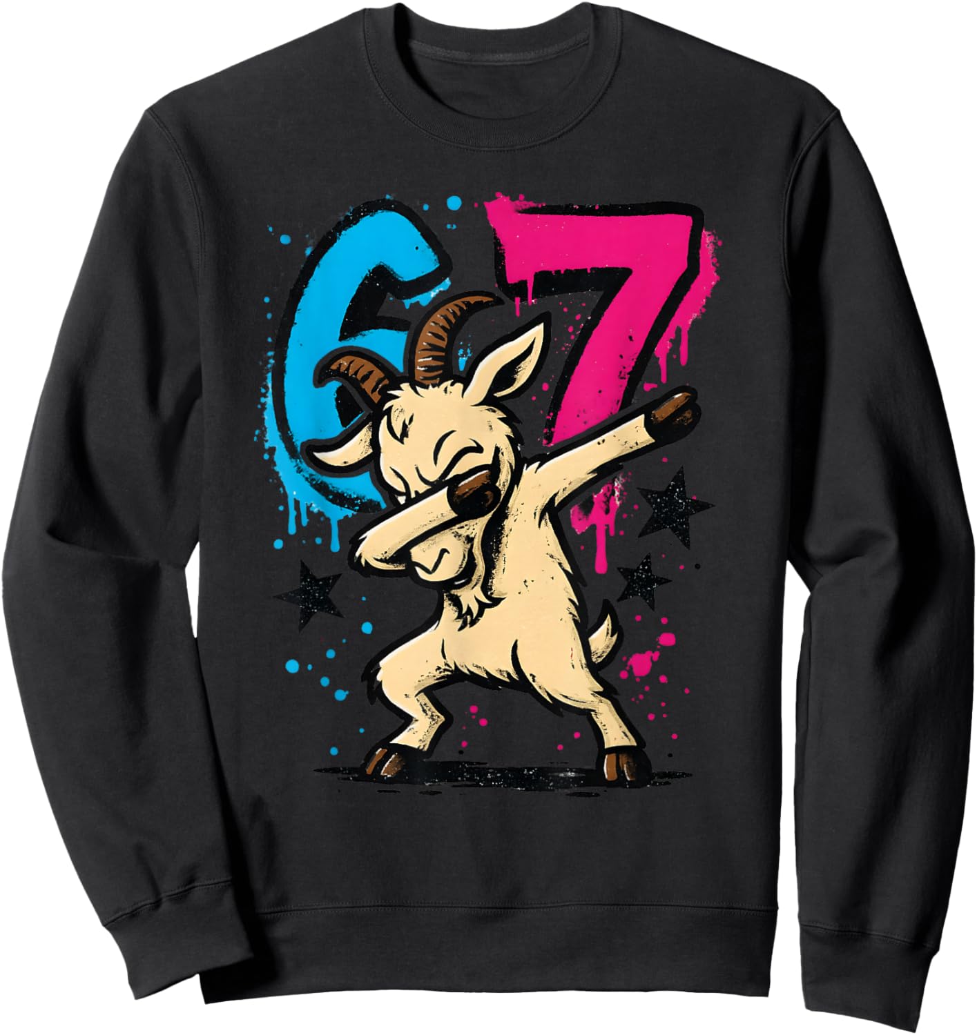 Dabbing Goat Six Seven Meme Graffiti Style Dancing Animal Sweatshirt - Sweatshirt | Black