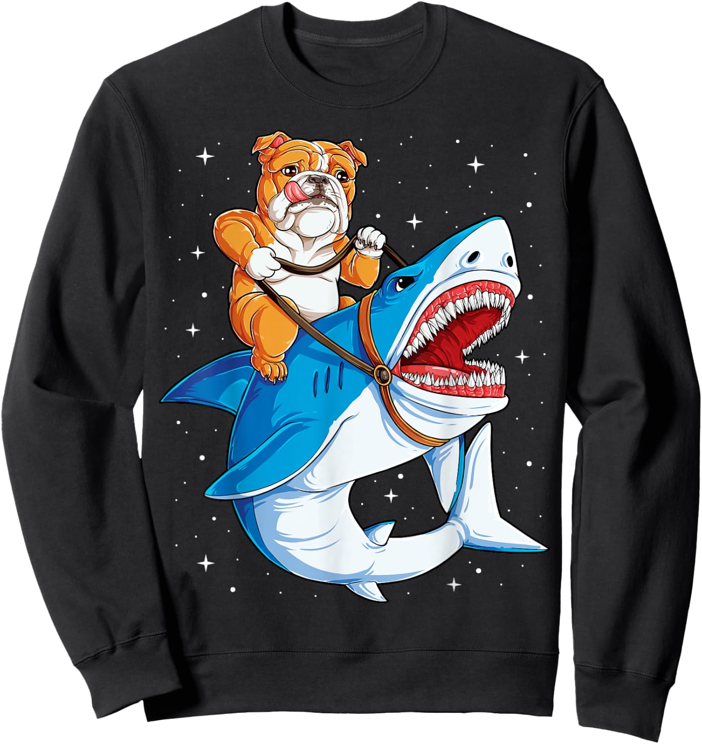 English Bulldog Shark T shirt Kids Space Galaxy Jawsome Gift Sweatshirt - Sweatshirt | Black