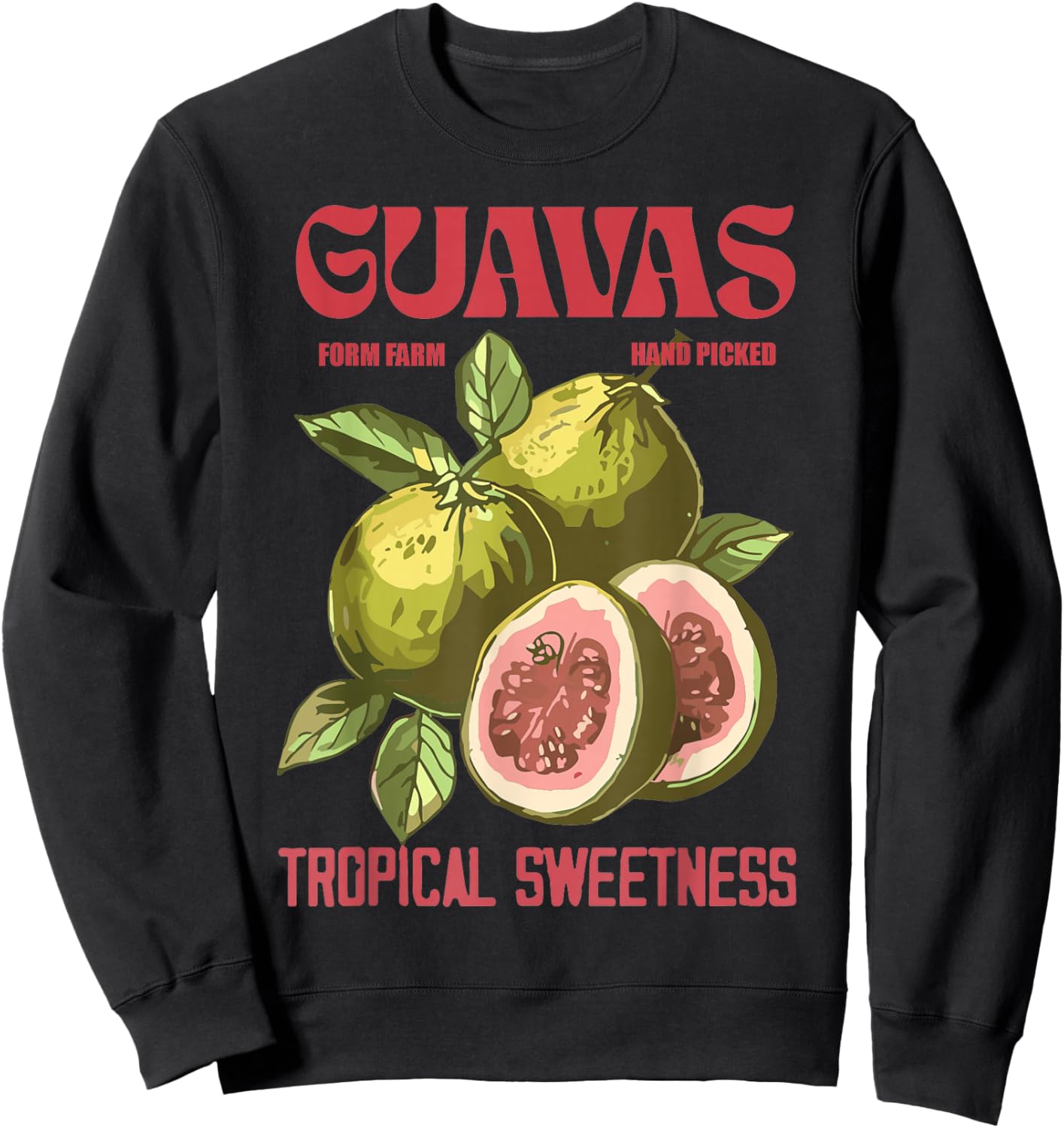Vintage Guava Art Retro Fruit Label Graphic Sweatshirt - Sweatshirt | Black