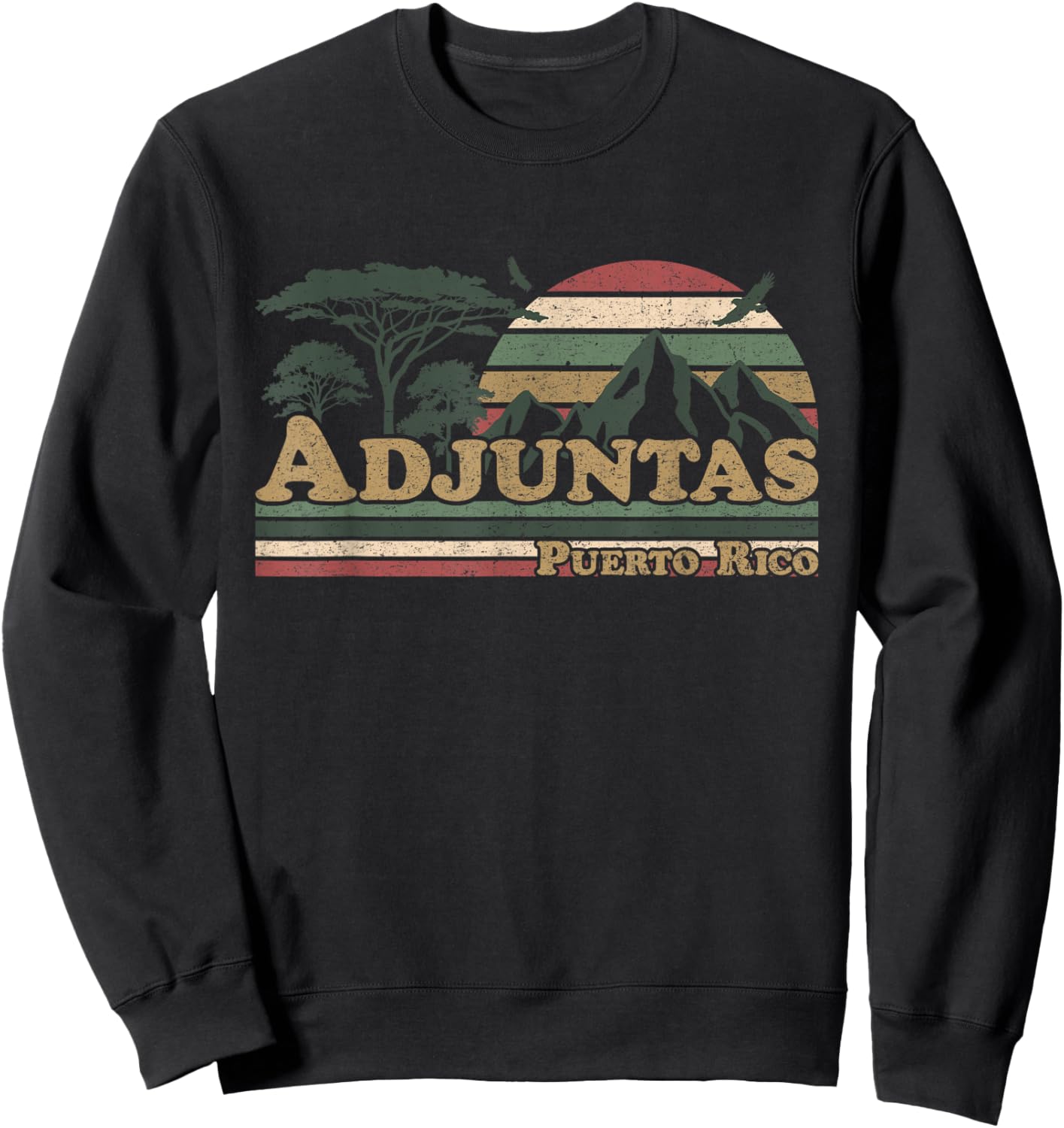 Adjuntas Puerto Rico Mountains Retro Sunset Puerto Rican Sweatshirt - Sweatshirt | Black
