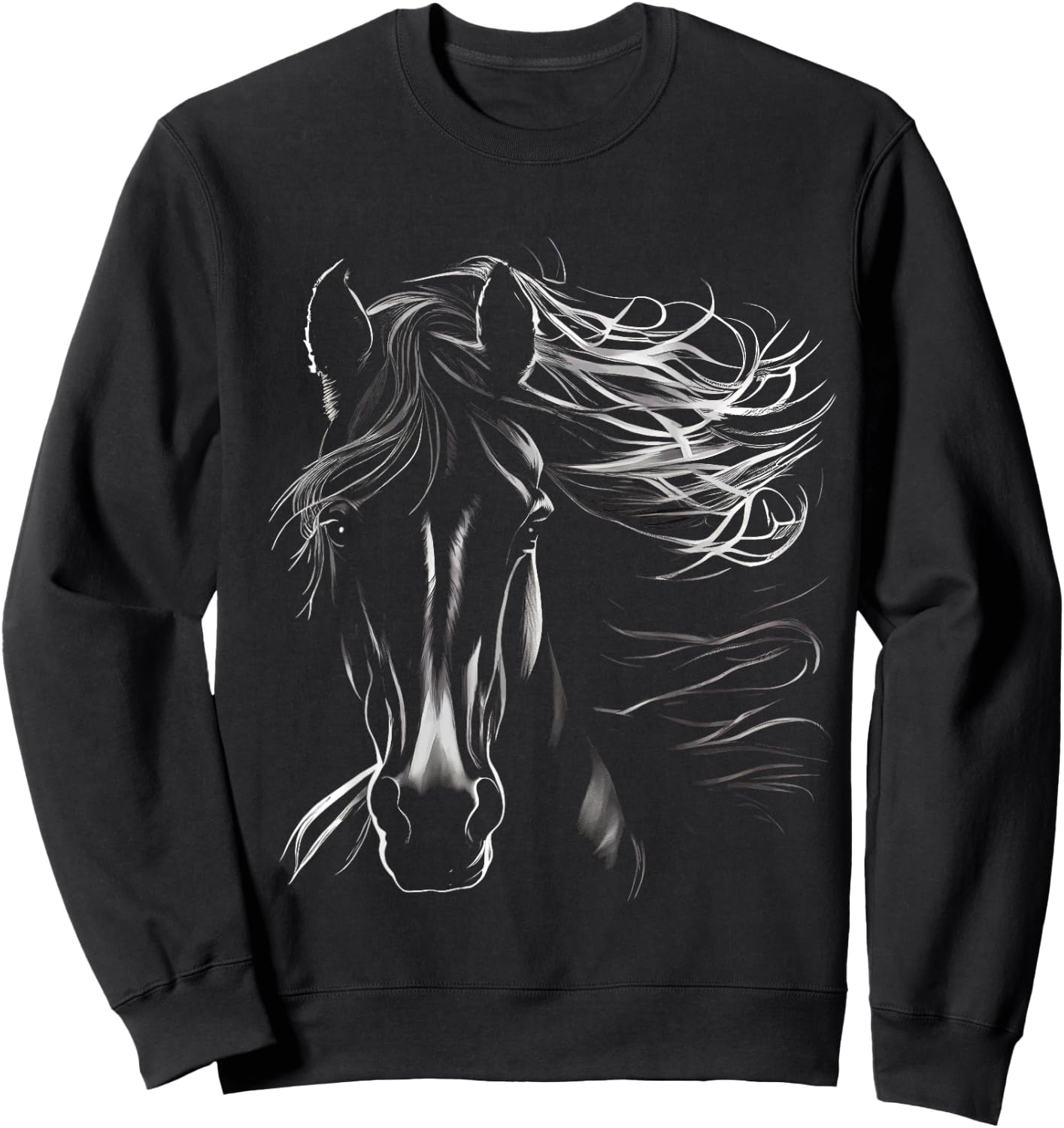Majestic Black Horse With Flowing Mane Sweatshirt - Sweatshirt | Black