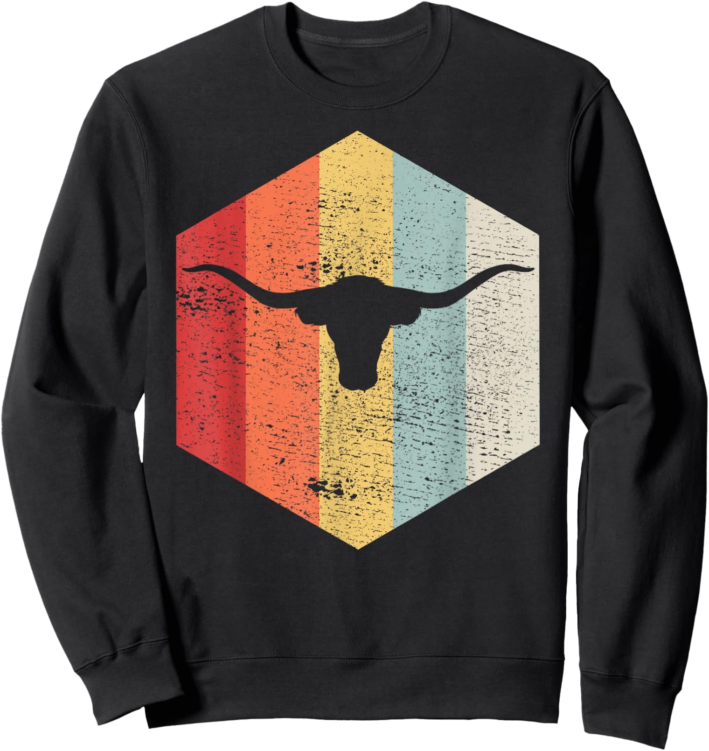 Vintage Retro Texas Bull Longhorns Distressed Sweatshirt - Sweatshirt | Black