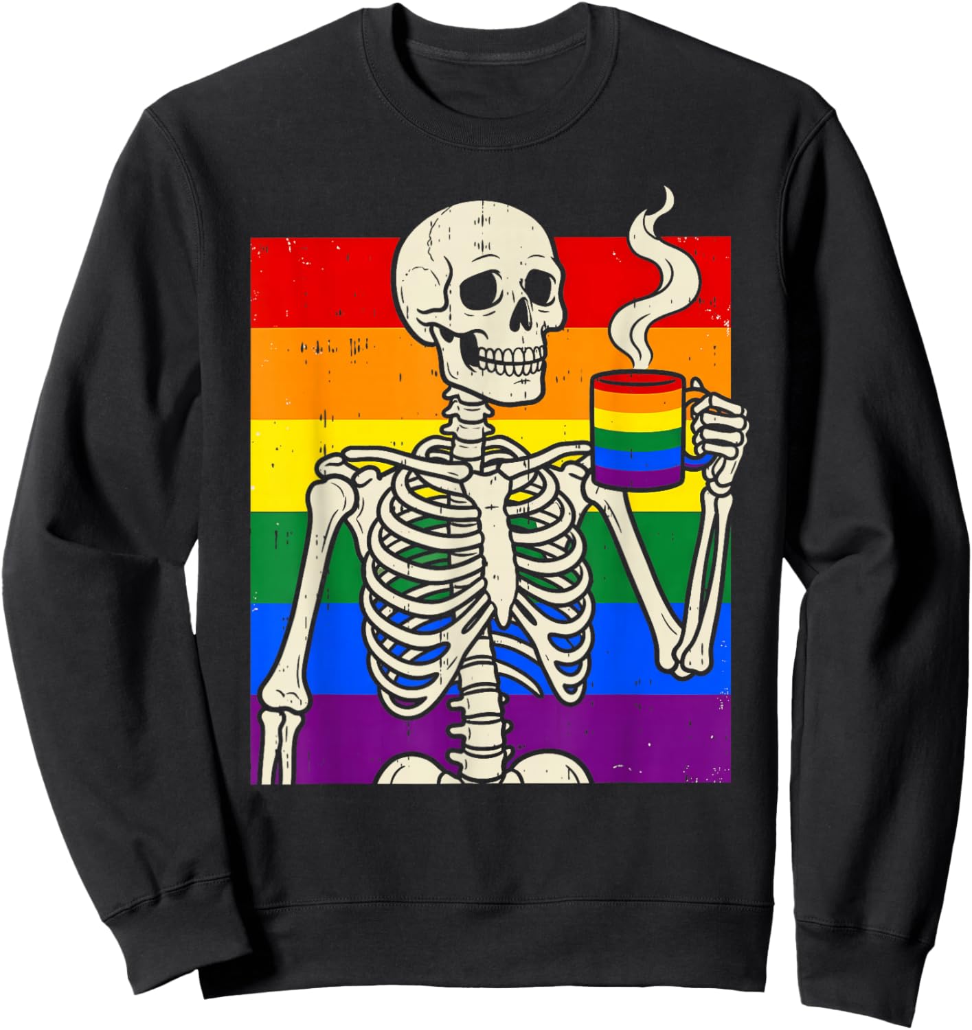 Gay Pride Skull Shirt Rainbow Skeleton Pride Sweatshirt - Sweatshirt | Black