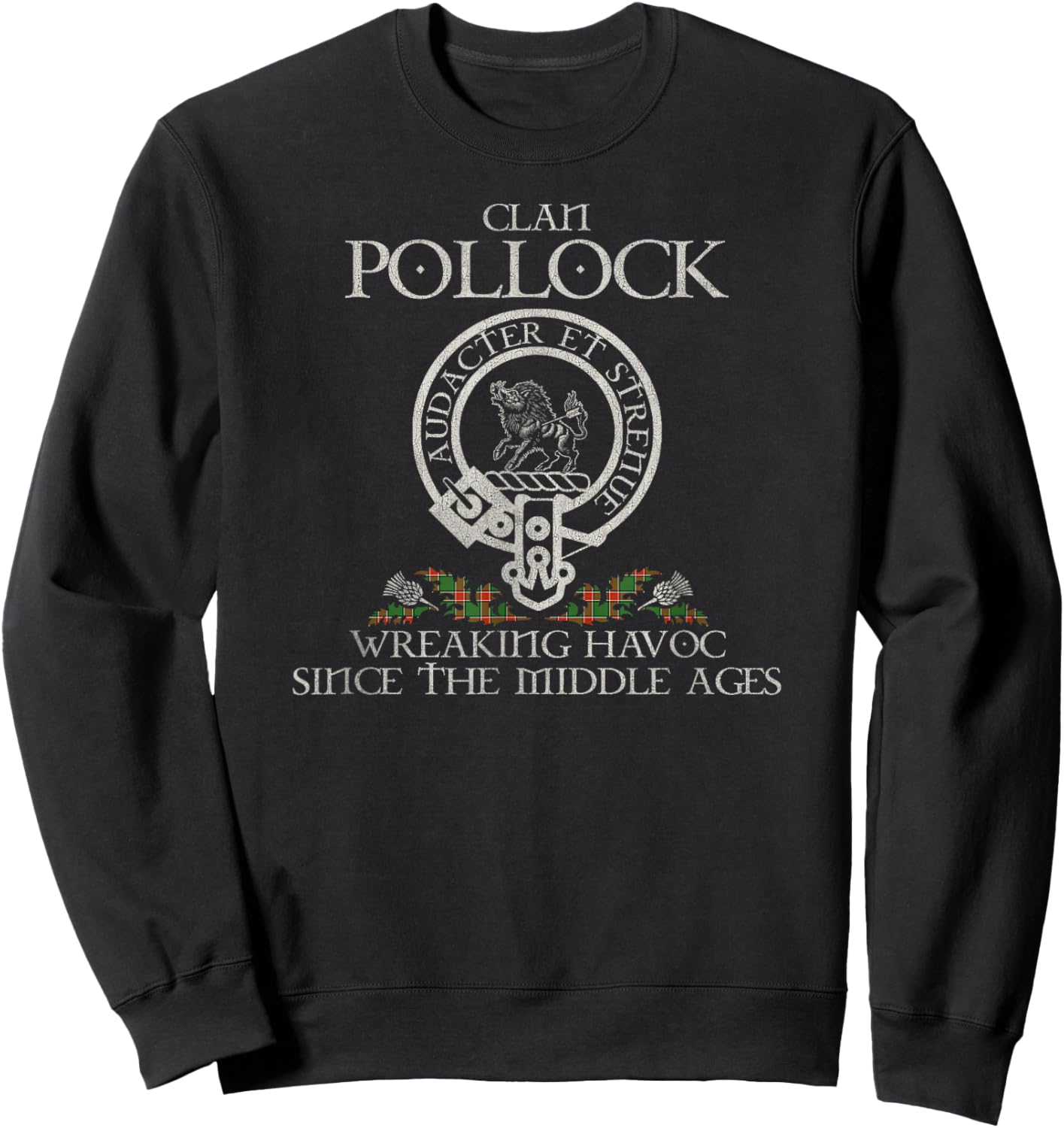 Clan Pollock Crest, Surname, Scottish Heritage Vintage Sweatshirt - Sweatshirt | Black