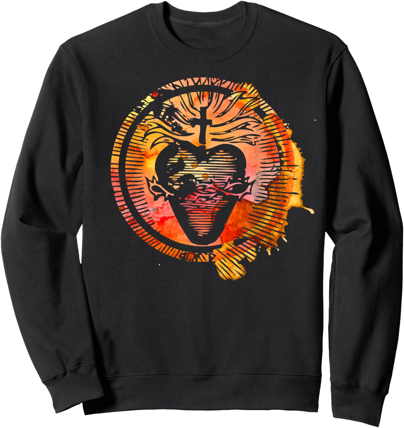 Sacred Heart of Jesus Watercolor Catholic Sweatshirt - Sweatshirt | Black