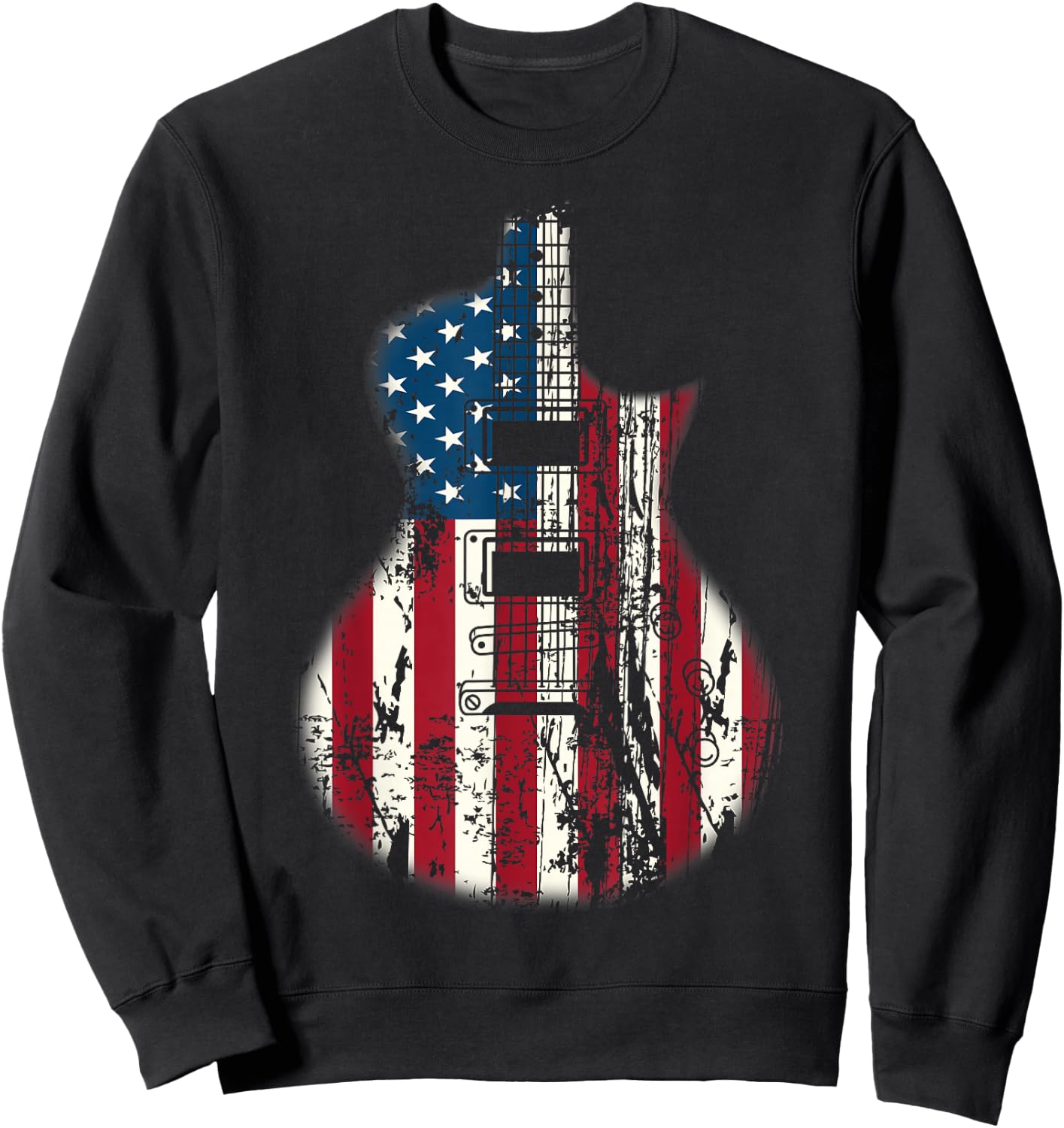 US American Flag Guitar Musician Distressed Guitars Vintage Sweatshirt - Sweatshirt | Black
