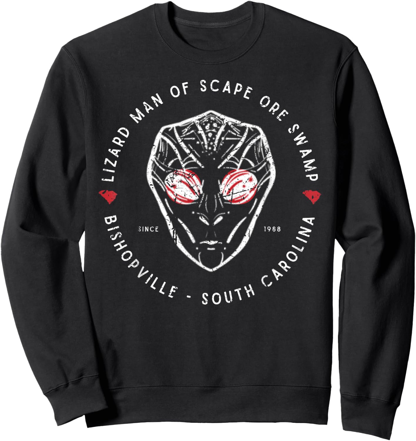 Lizard Man of Scape Ore Swamp Bishopville SC Famous Cryptid Sweatshirt - Sweatshirt | Black