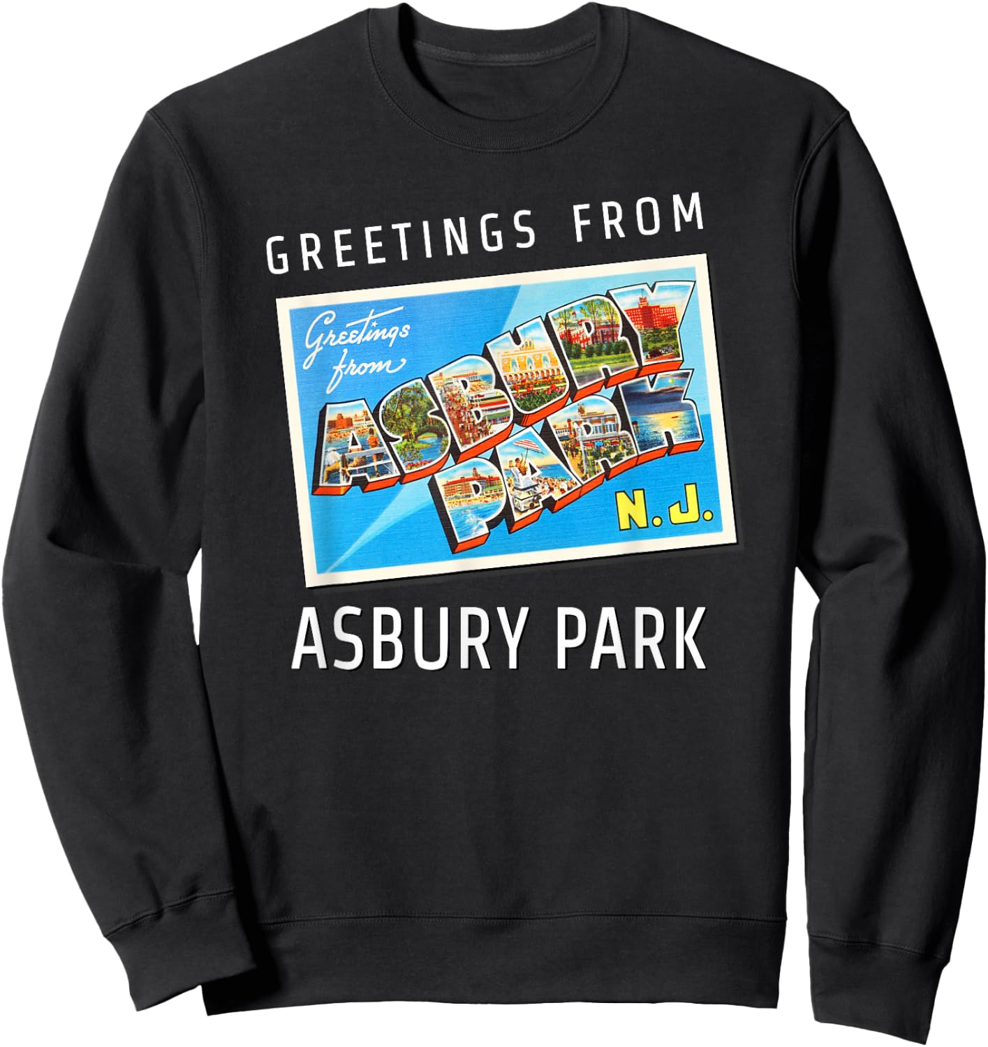 Asbury Park New Jersey NJ Travel Souvenir Gift Postcard Small Sweatshirt - Sweatshirt | Black