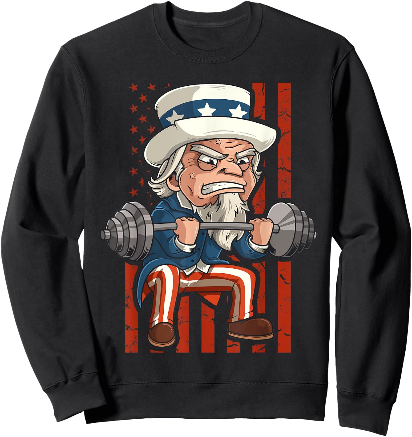 Weightlifting Uncle Sam Patriotic 4th of July Gym Workout Sweatshirt - Sweatshirt | Black