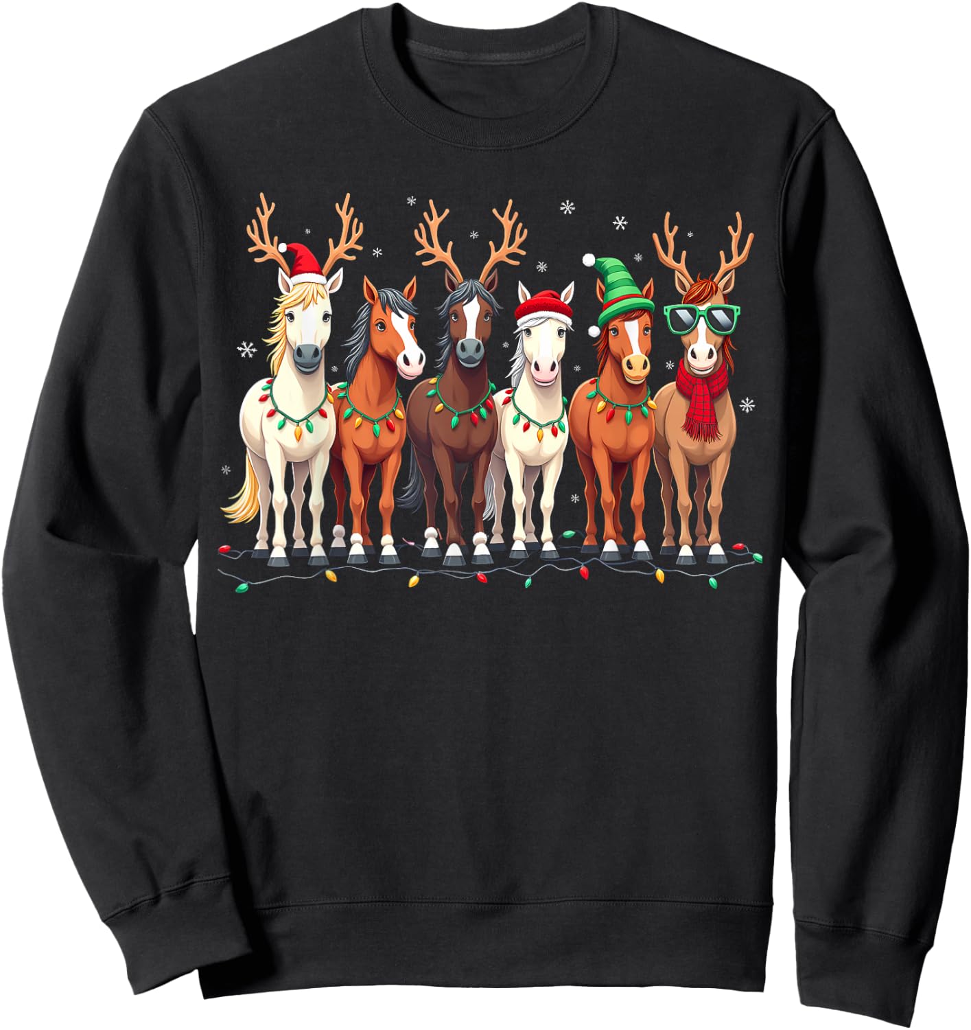 Horse Lover Santa Hat Christmas Xmas Holiday Girls Pajamas Sweatshirt - Sweatshirt | Black