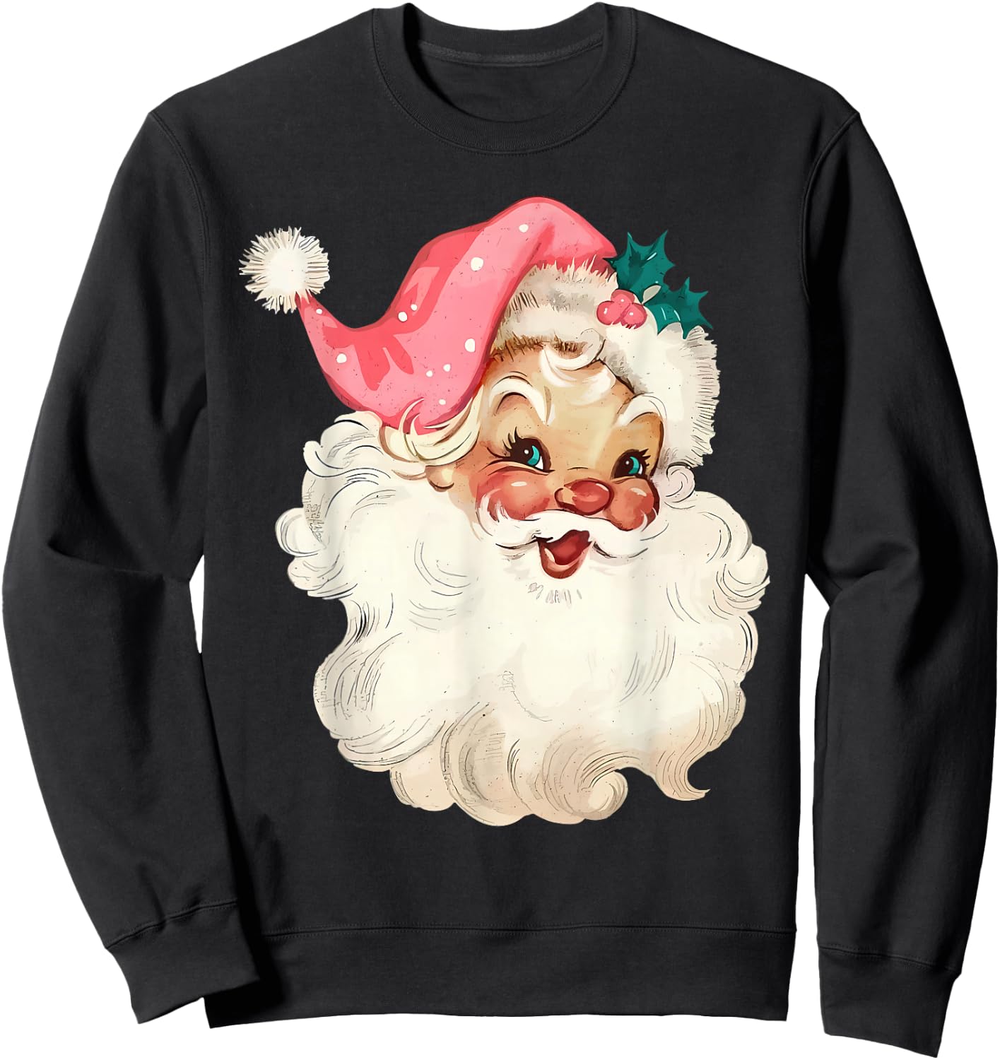 Santa Claus Pink Christmas Face Old Xmas Vintage Pink Santa Sweatshirt - Sweatshirt | Black