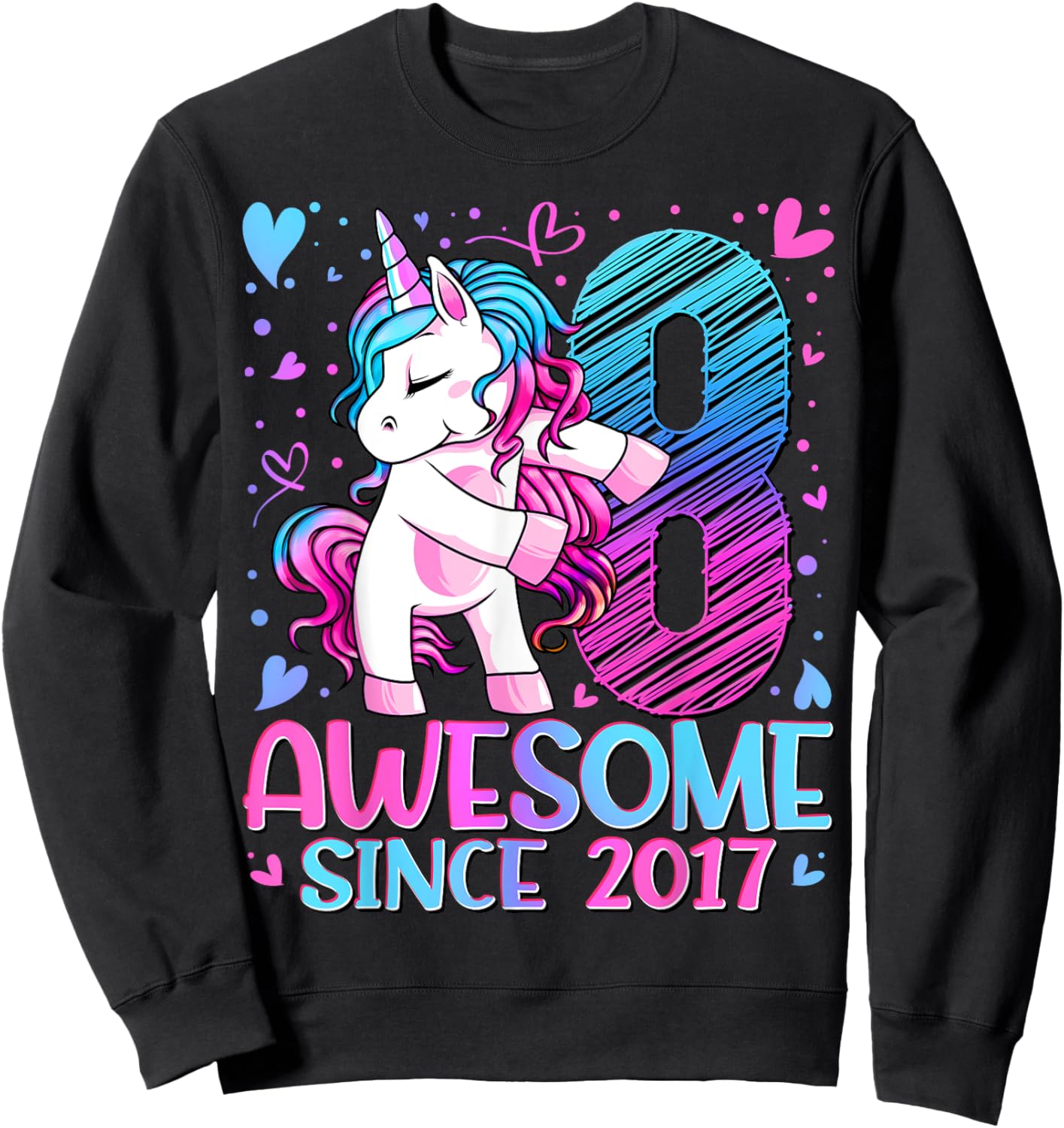 8 Year Old Unicorn Gifts For Girls 8th Birthday Girl Party Sweatshirt - Sweatshirt | Black