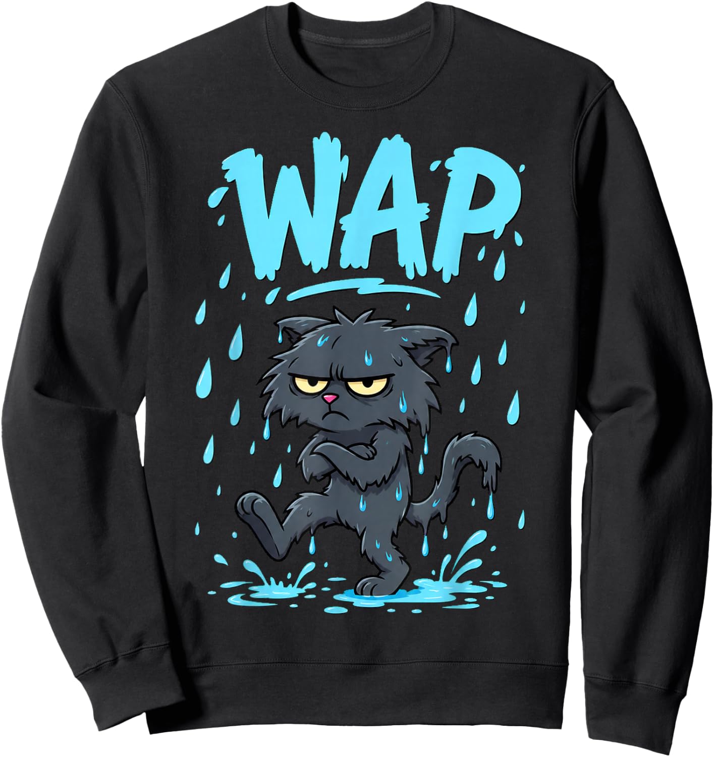Wet Cat Humor Design Sweatshirt - Sweatshirt | Black