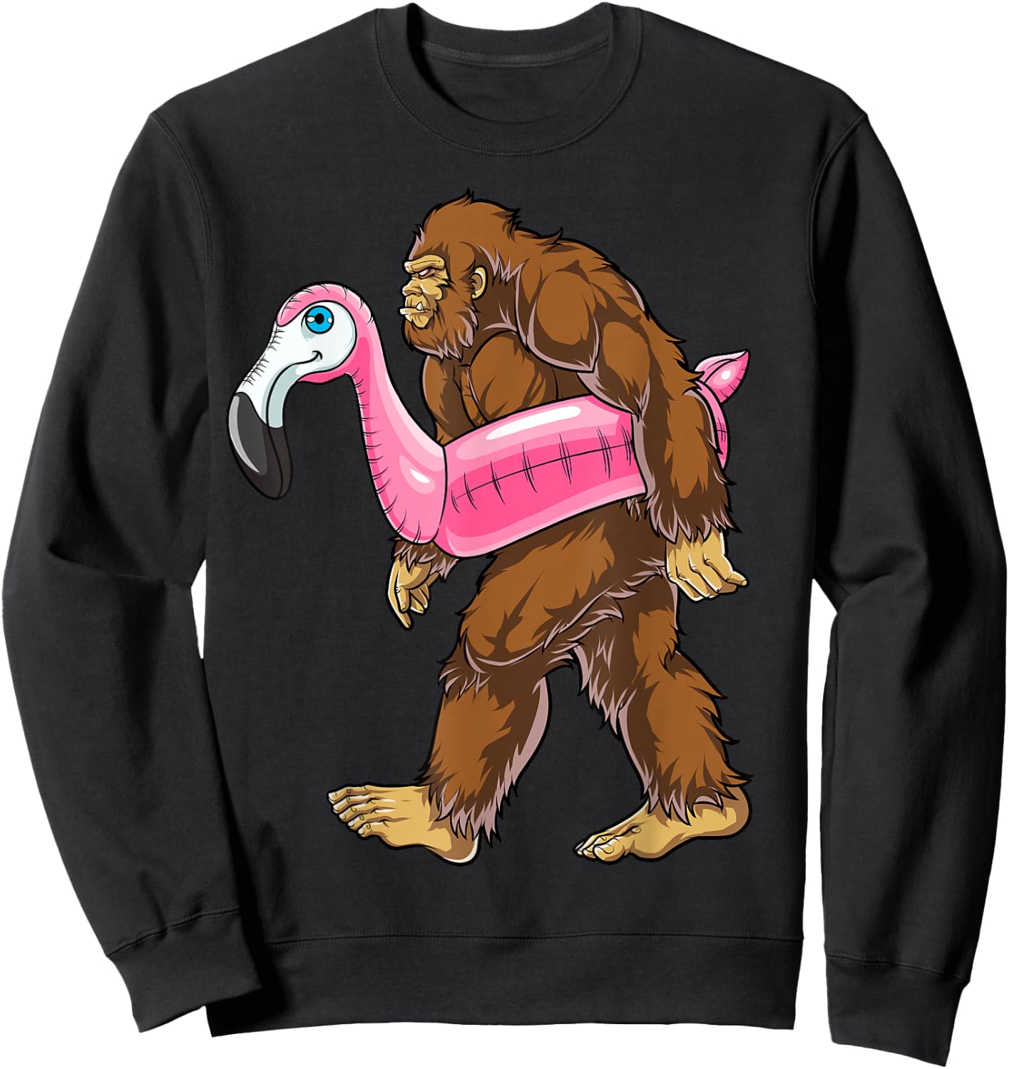 Pool Party Bigfoot Flamingo Men Women Sasquatch Pink Float Small Sweatshirt - Sweatshirt | Black