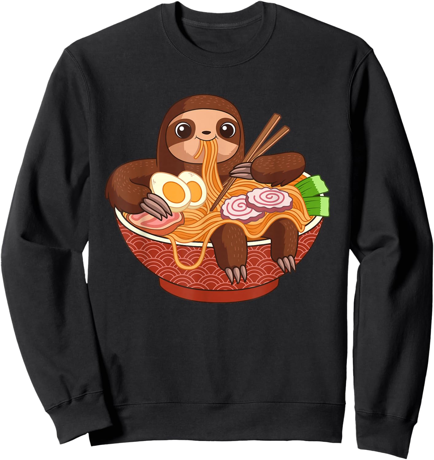 Kawaii Cute Anime Sloth Otaku Japanese Ramen Noodles Sweatshirt - Sweatshirt | Black