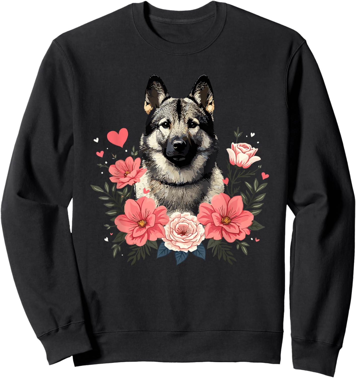 Roses Flowers Norwegian Elkhound Sweatshirt - Sweatshirt | Black