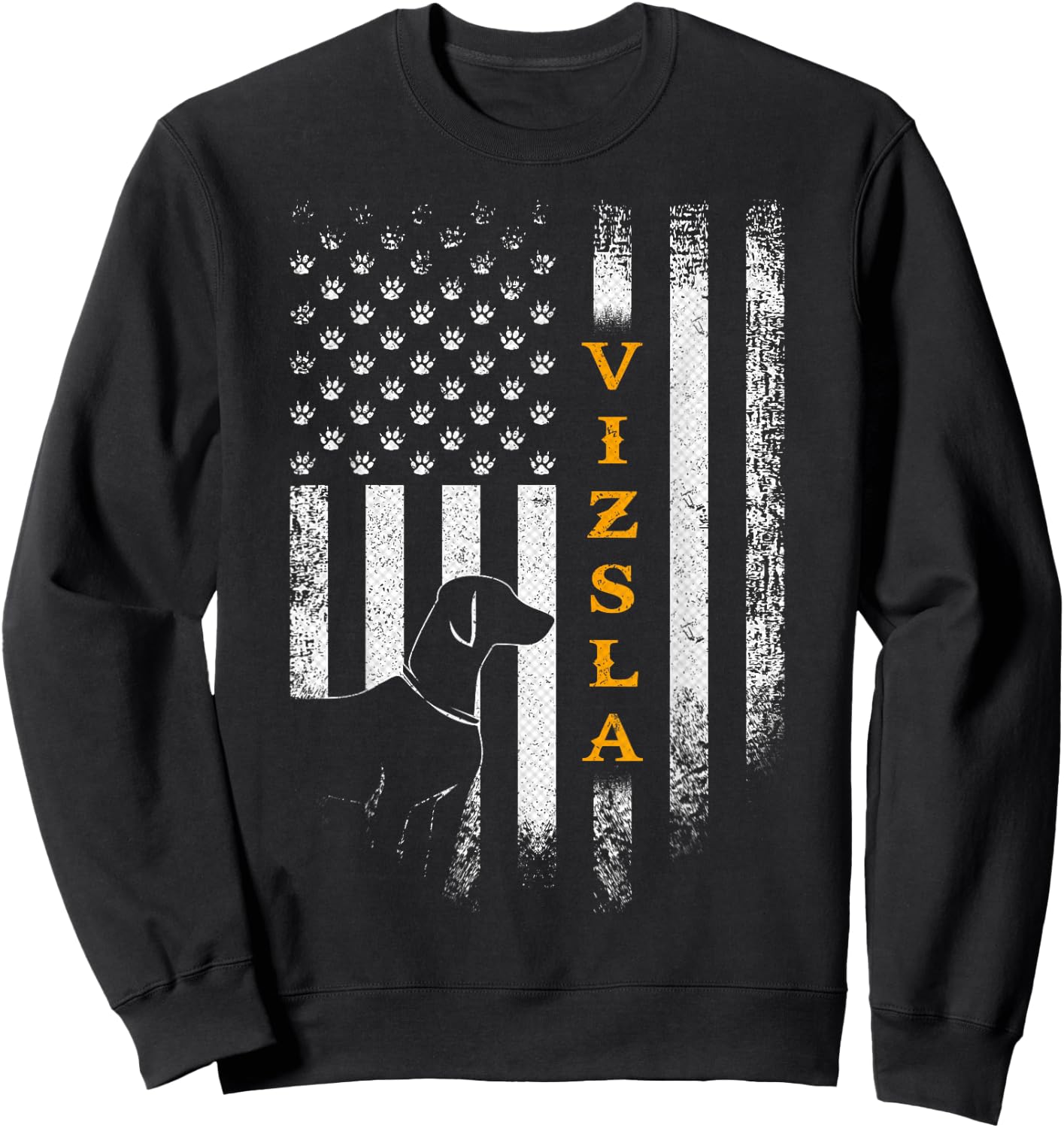 Vintage USA Vizsla Dog Silhouette American Flag Funny Gift Sweatshirt - Sweatshirt | Black