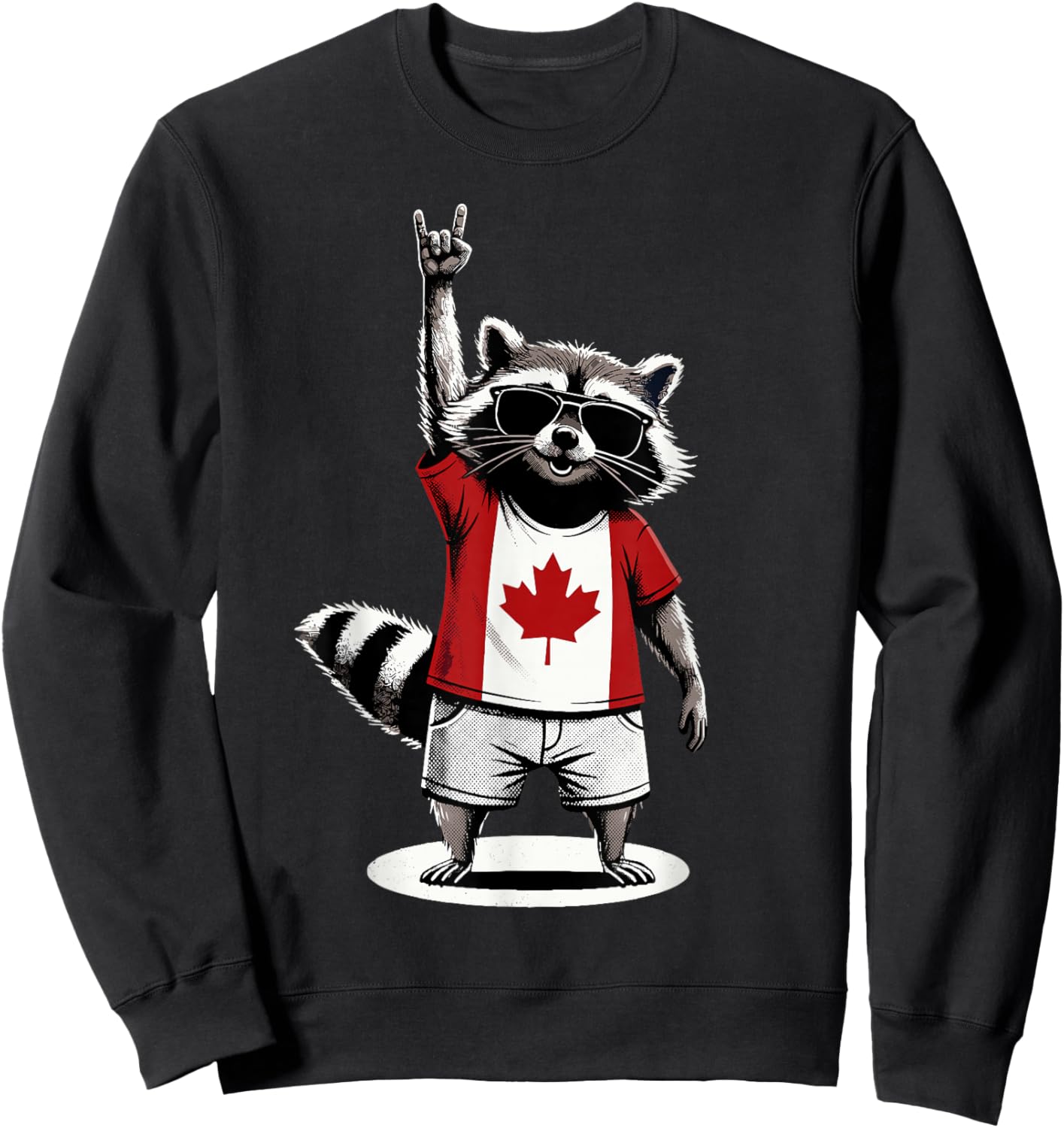 Raccoon Canadian Flag Rocks Funny Canada Sweatshirt - Sweatshirt | Black