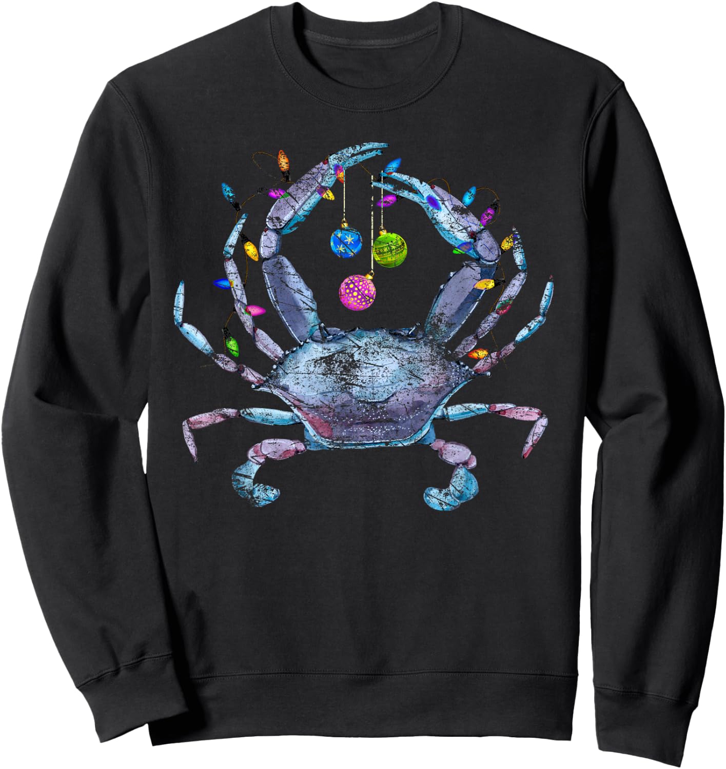 Louisiana Blue Crab Christmas Lights Distressed Sweatshirt - Sweatshirt | Black