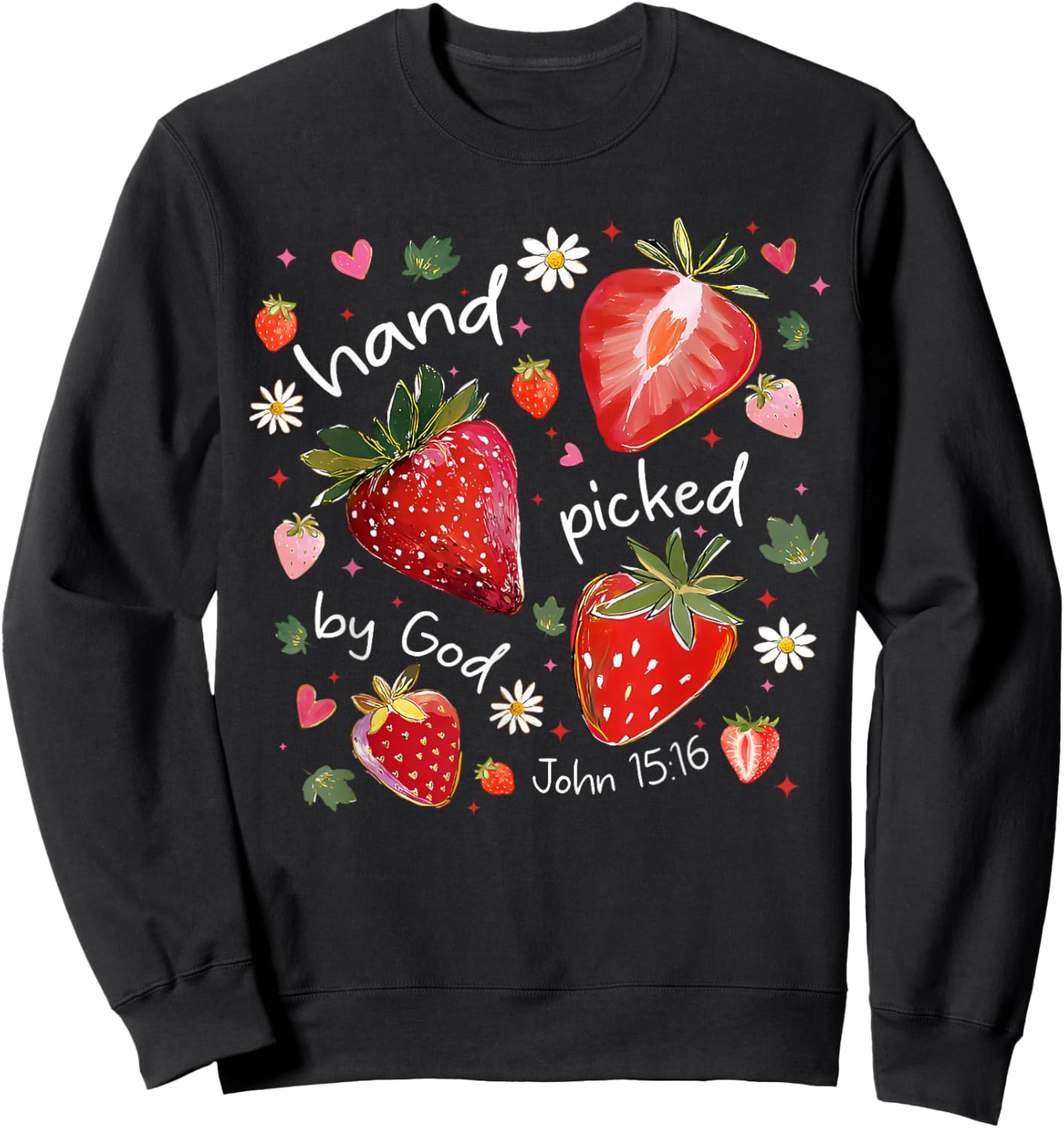 Summer Vacation Hand Picked By God Sweet Strawberry Jesus Sweatshirt - Sweatshirt | Black