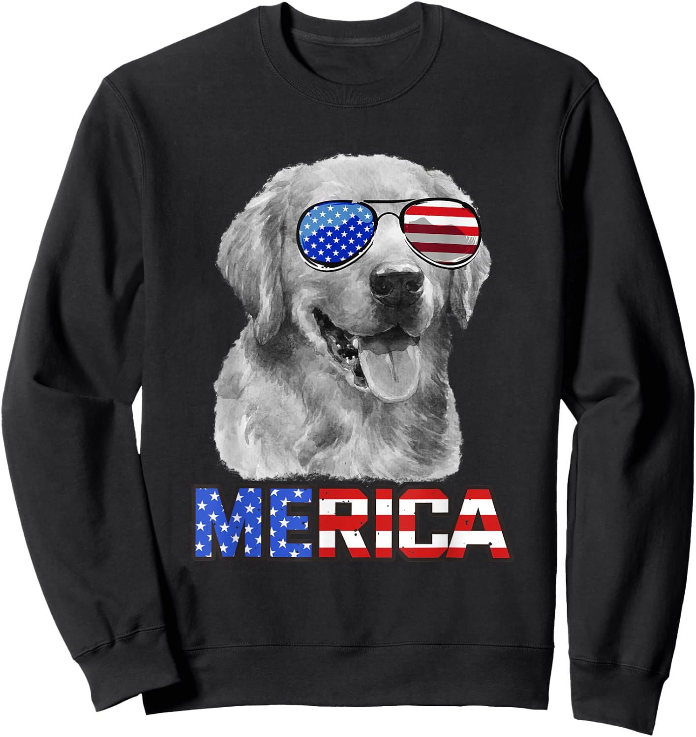 Golden Retriever Dog Merica 4th July Patriotic American Men Sweatshirt - Sweatshirt | Black