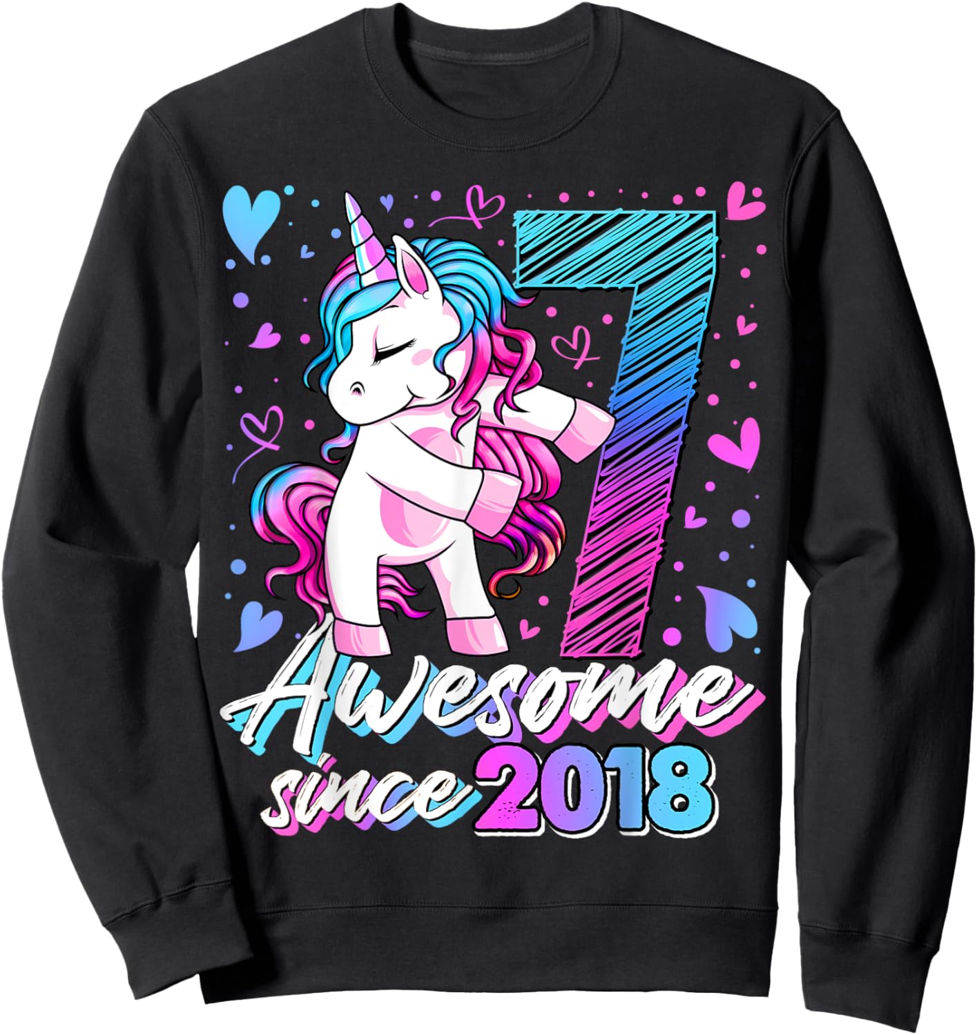 7 Year Old Unicorn Gifts For Girls 7th Birthday Girl Party Sweatshirt - Sweatshirt | Black