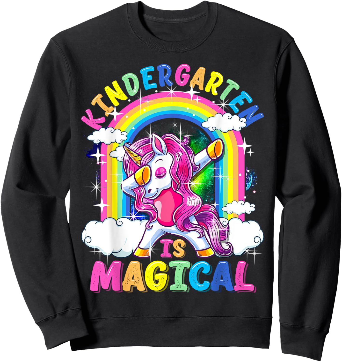 Kindergarten Is Magical Dabbing Unicorn Back To School Girls Sweatshirt - Sweatshirt | Black