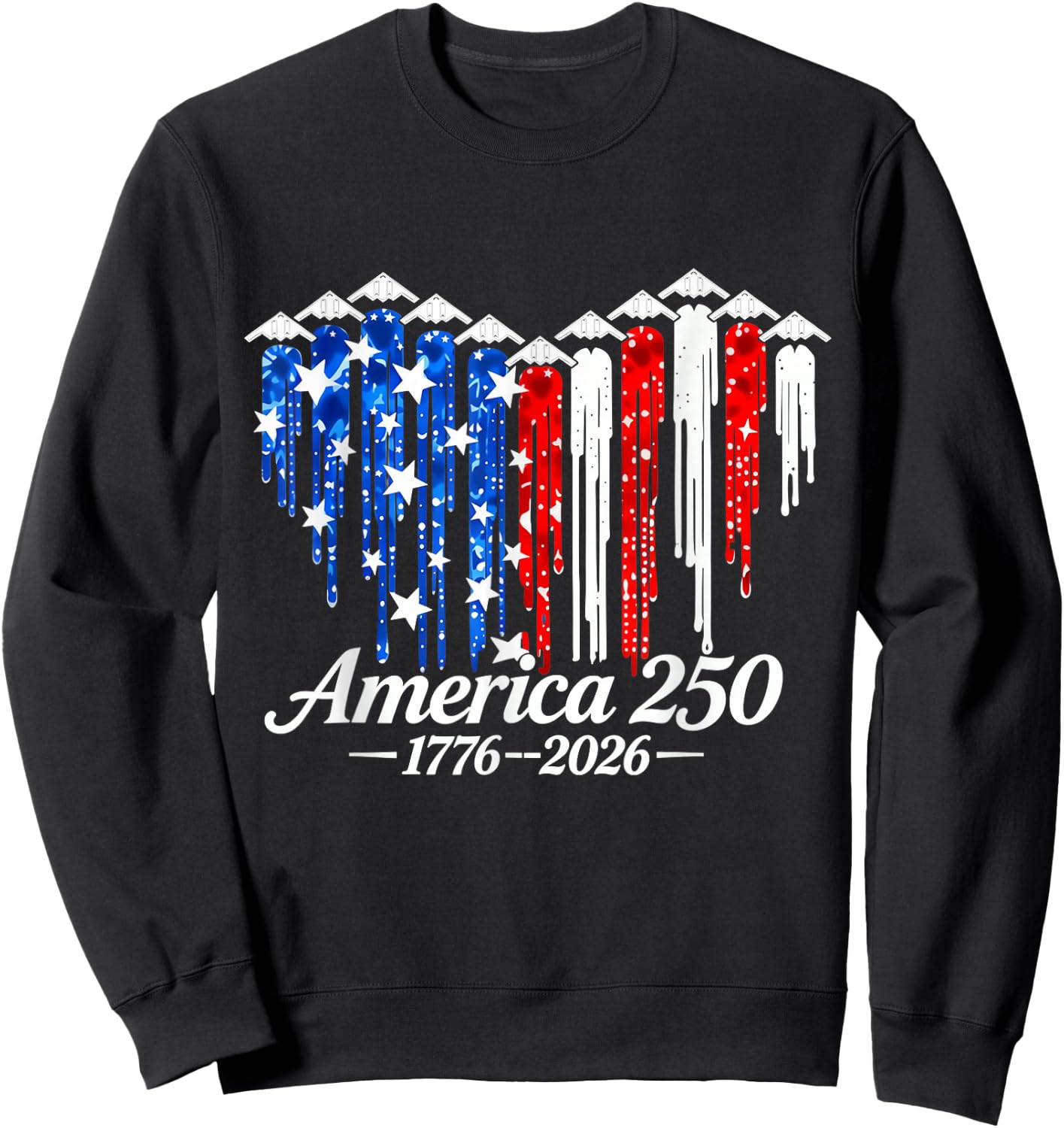 250 Years 1776 2026 B2 Jets Heart Flag Birthday 4th of July Sweatshirt - Sweatshirt | Black