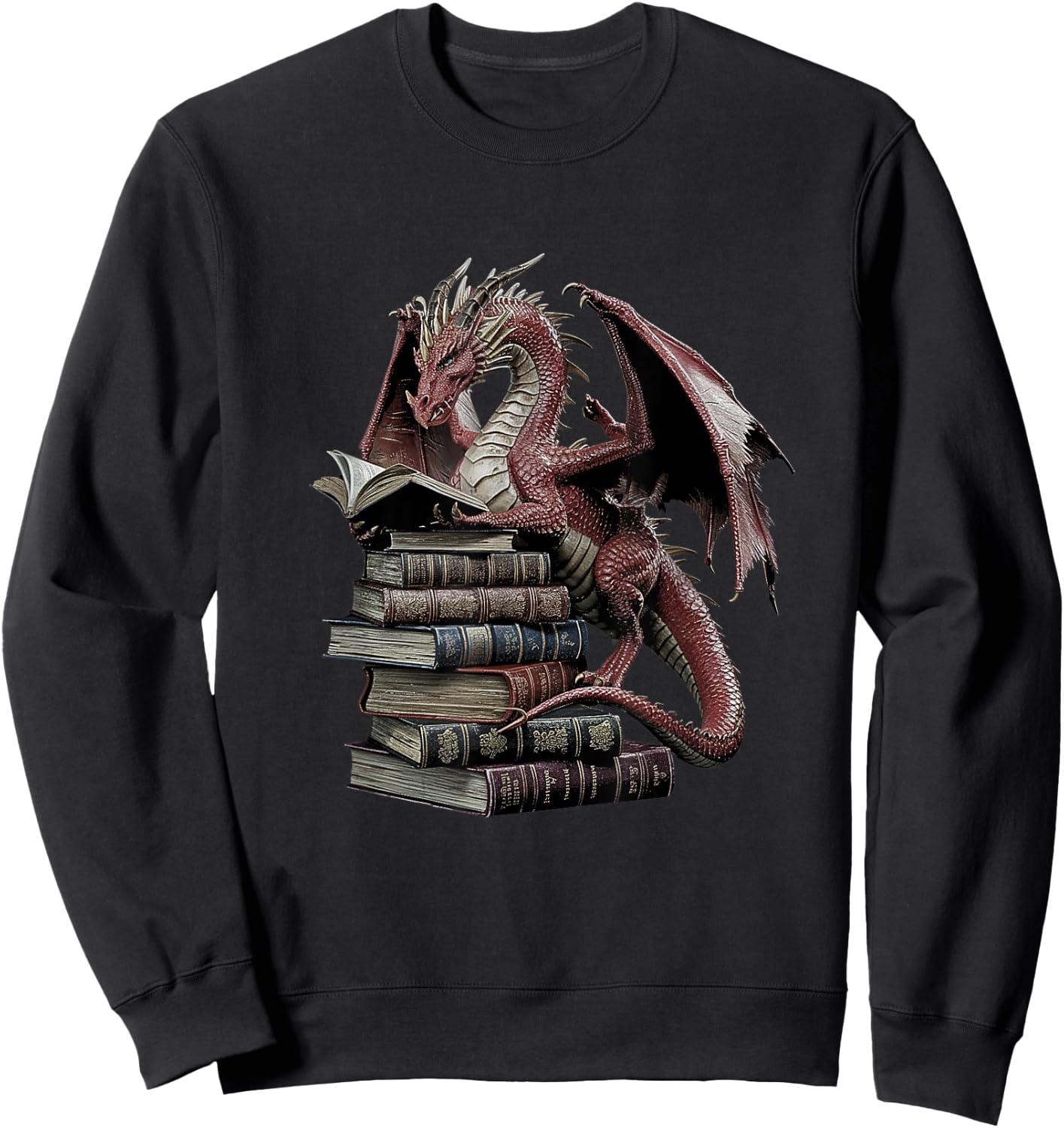 Wise Dragon Reading Books Fantasy Lover's Design Sweatshirt - Sweatshirt | Black