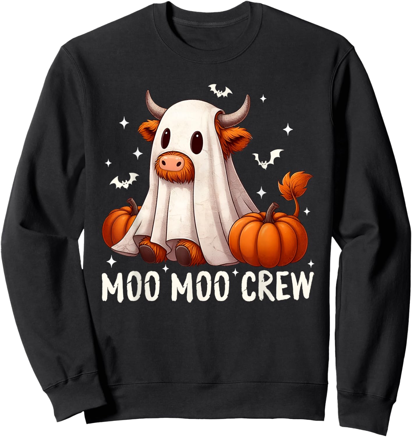 Moo Moo Crew Funny Halloween Cow Ghost Pumpkins Farmer Sweatshirt - Sweatshirt | Black
