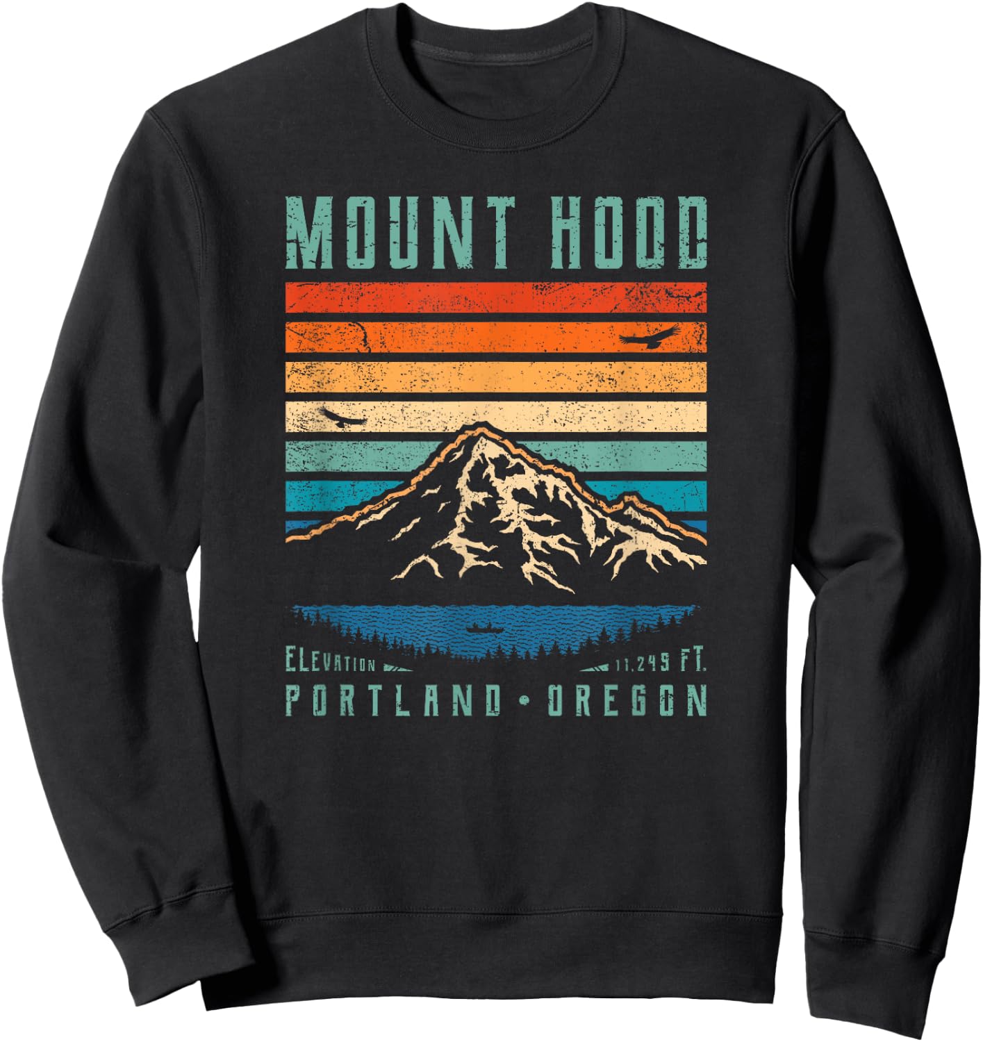 Mt Hood Retro | Mount Hood Portland Oregon Vintage Mountain Sweatshirt - Sweatshirt | Black