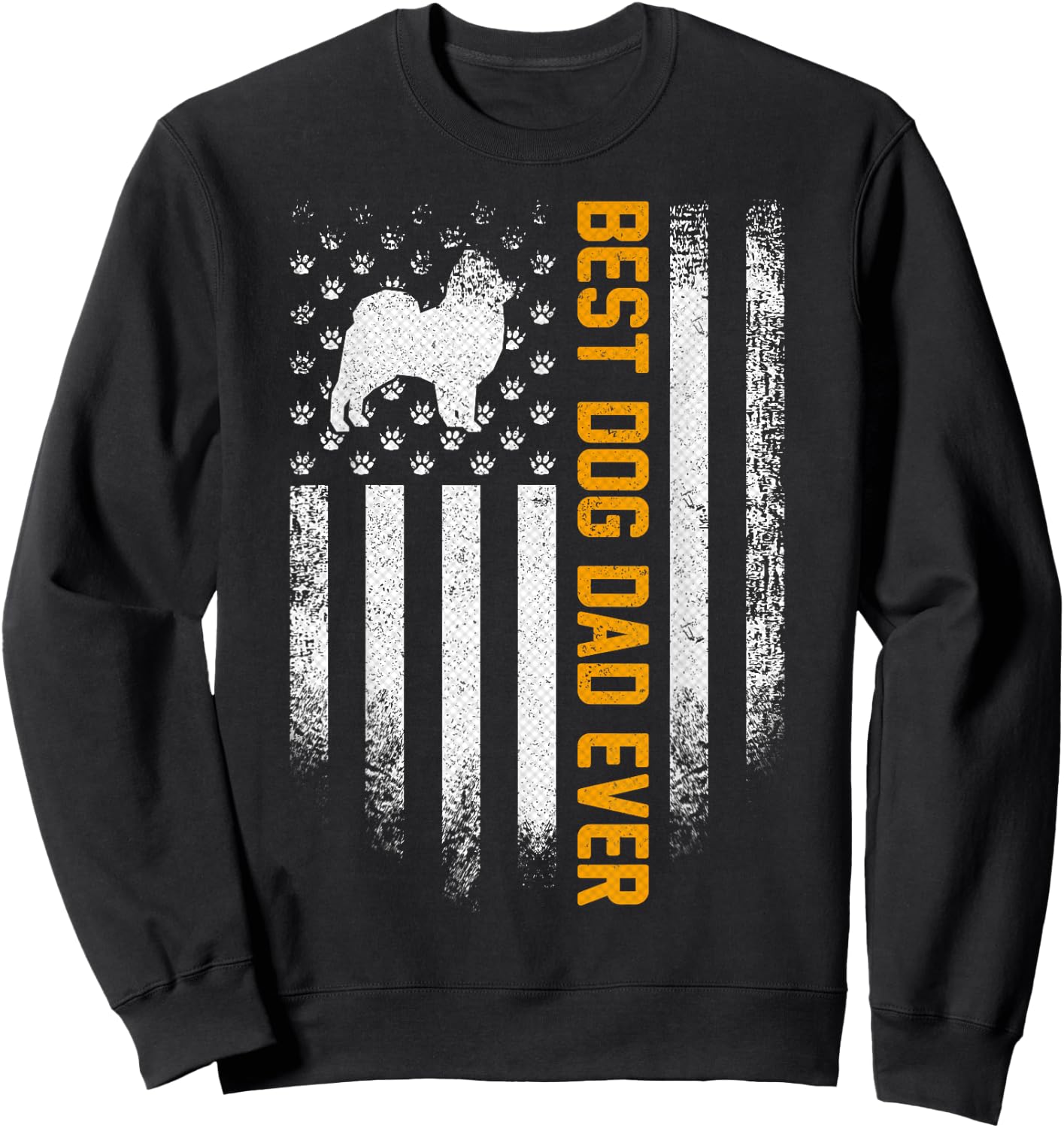 Vintage USA Best Pomeranian Dog Dad Ever American Flag Gift Men Sweatshirt - Sweatshirt | Black