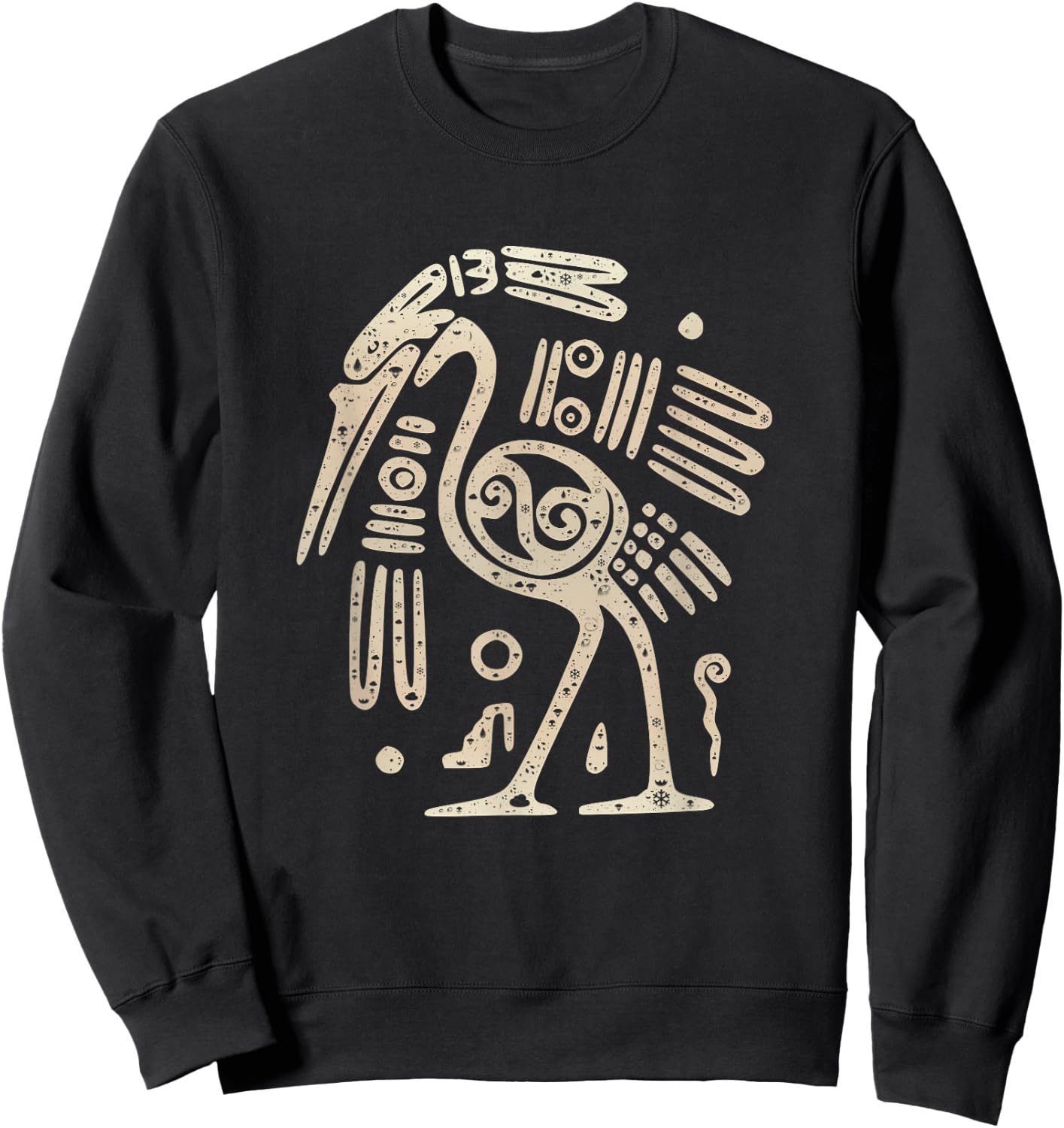 Mayan Indian Heron Crane Ancient Tribal Abstract Bird Style Sweatshirt - Sweatshirt | Black