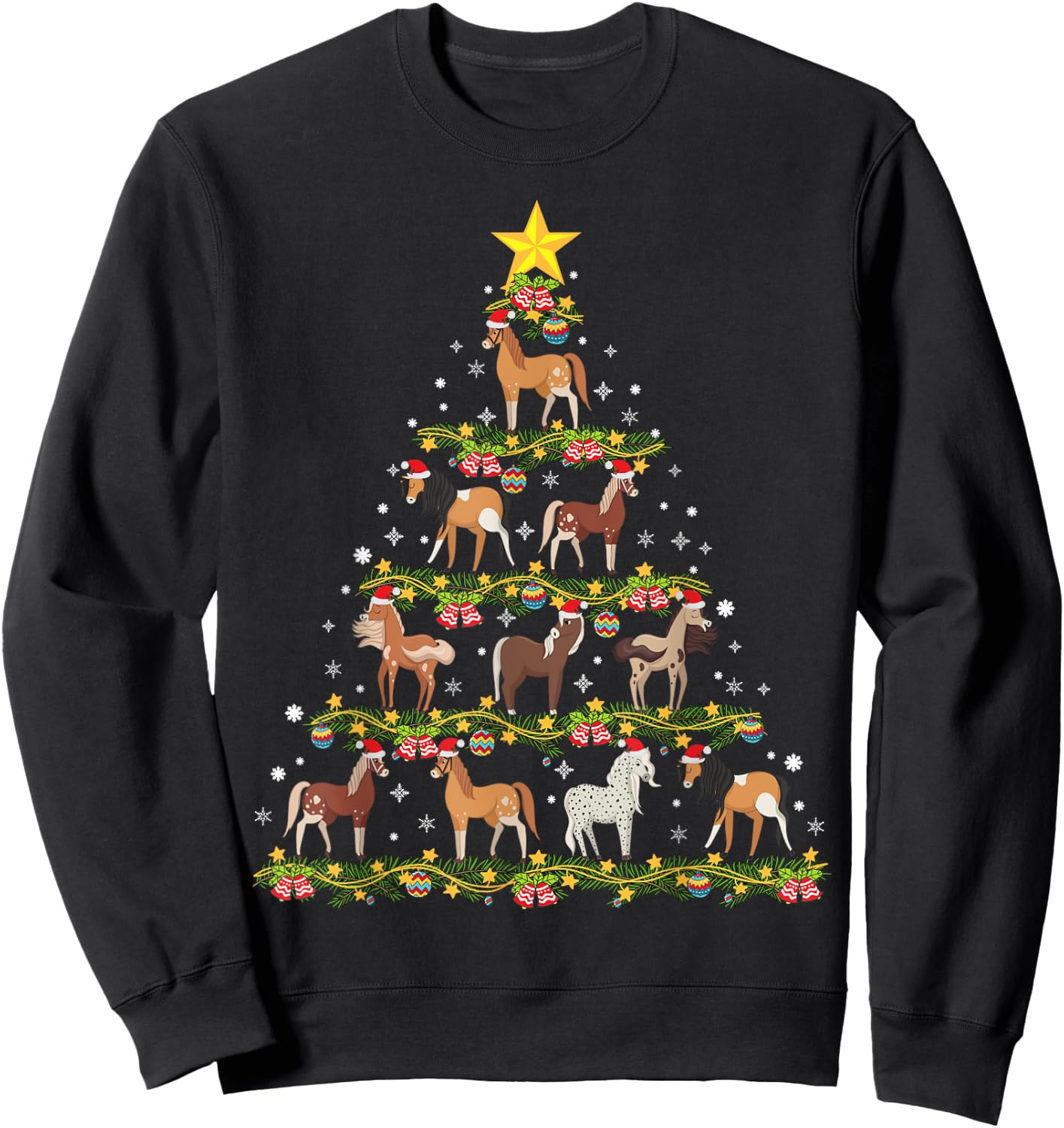 Horses Christmas Tree Horse Xmas Ornaments Sweatshirt - Sweatshirt | Black