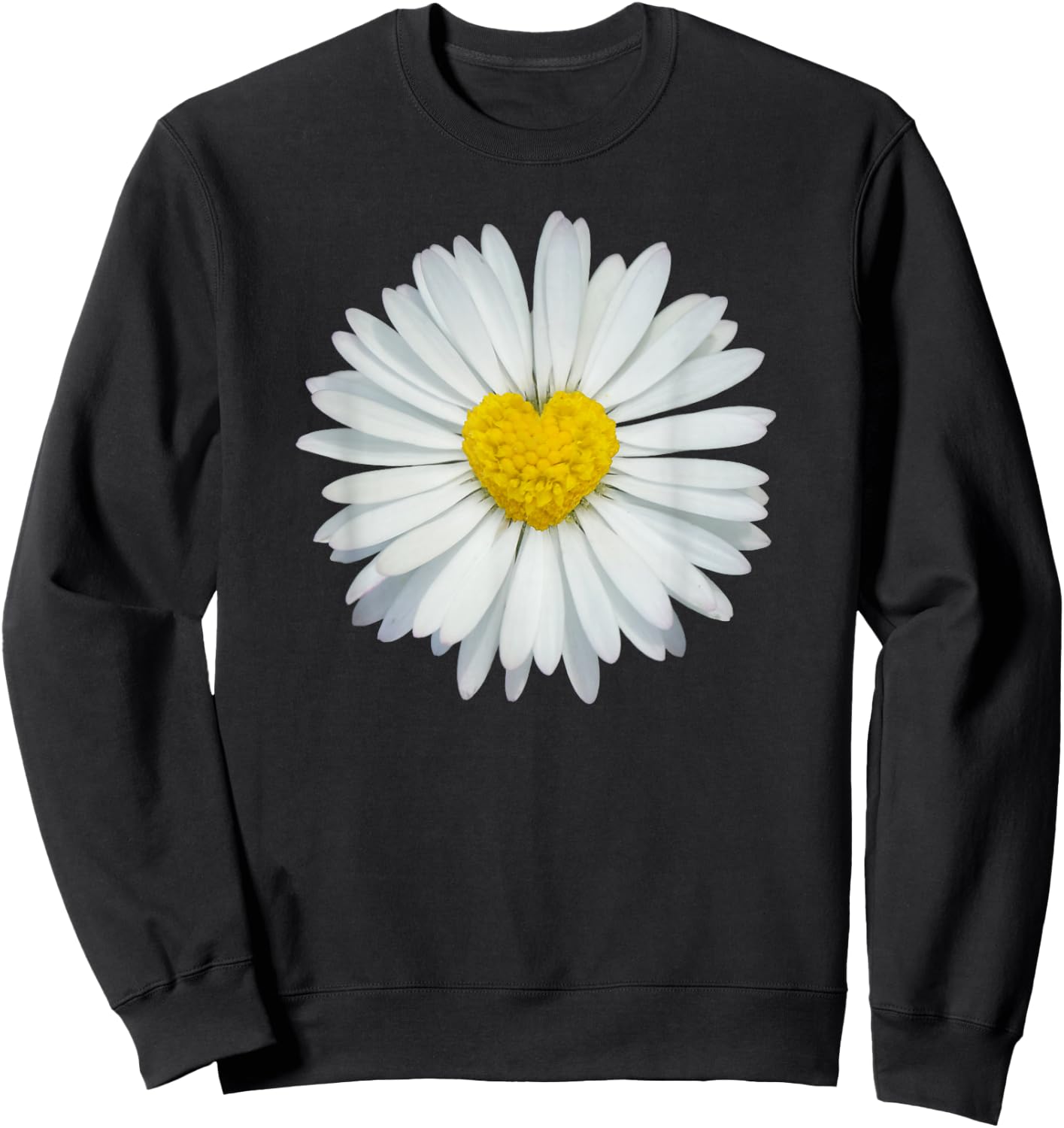 White and Yellow Heart Daisy Flower Rave Sweatshirt - Sweatshirt | Black