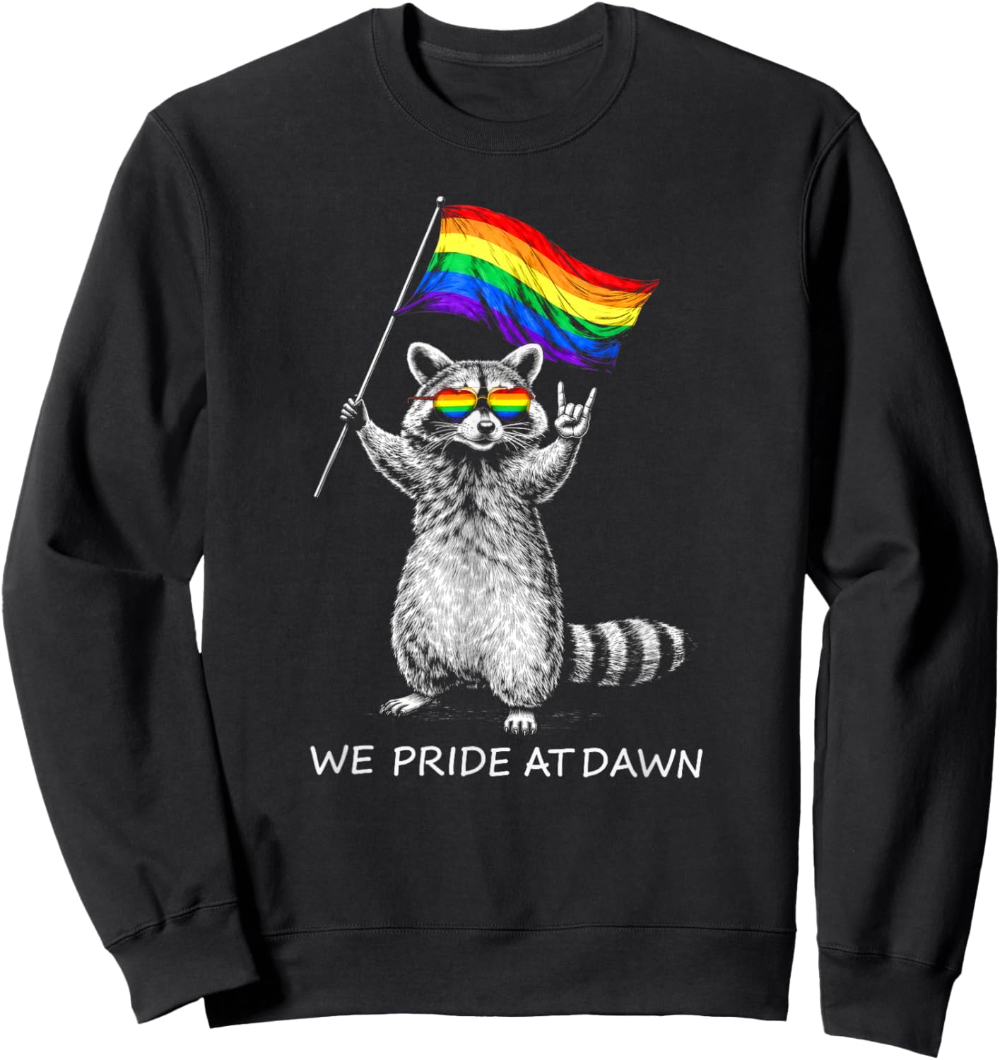 We Pride At Dawn Cute LGBTQ Raccoon Pride Flag Pride Month Sweatshirt - Sweatshirt | Black