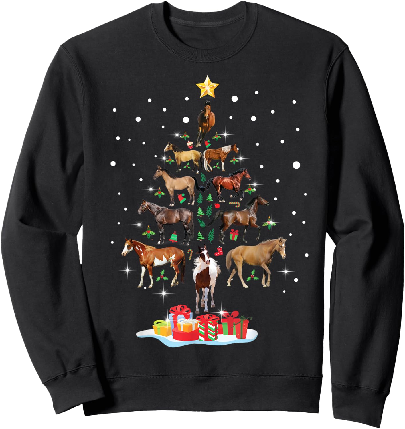 Horse Tree Christmas Horses Xmas Gifts Girls Sweatshirt - Sweatshirt | Black