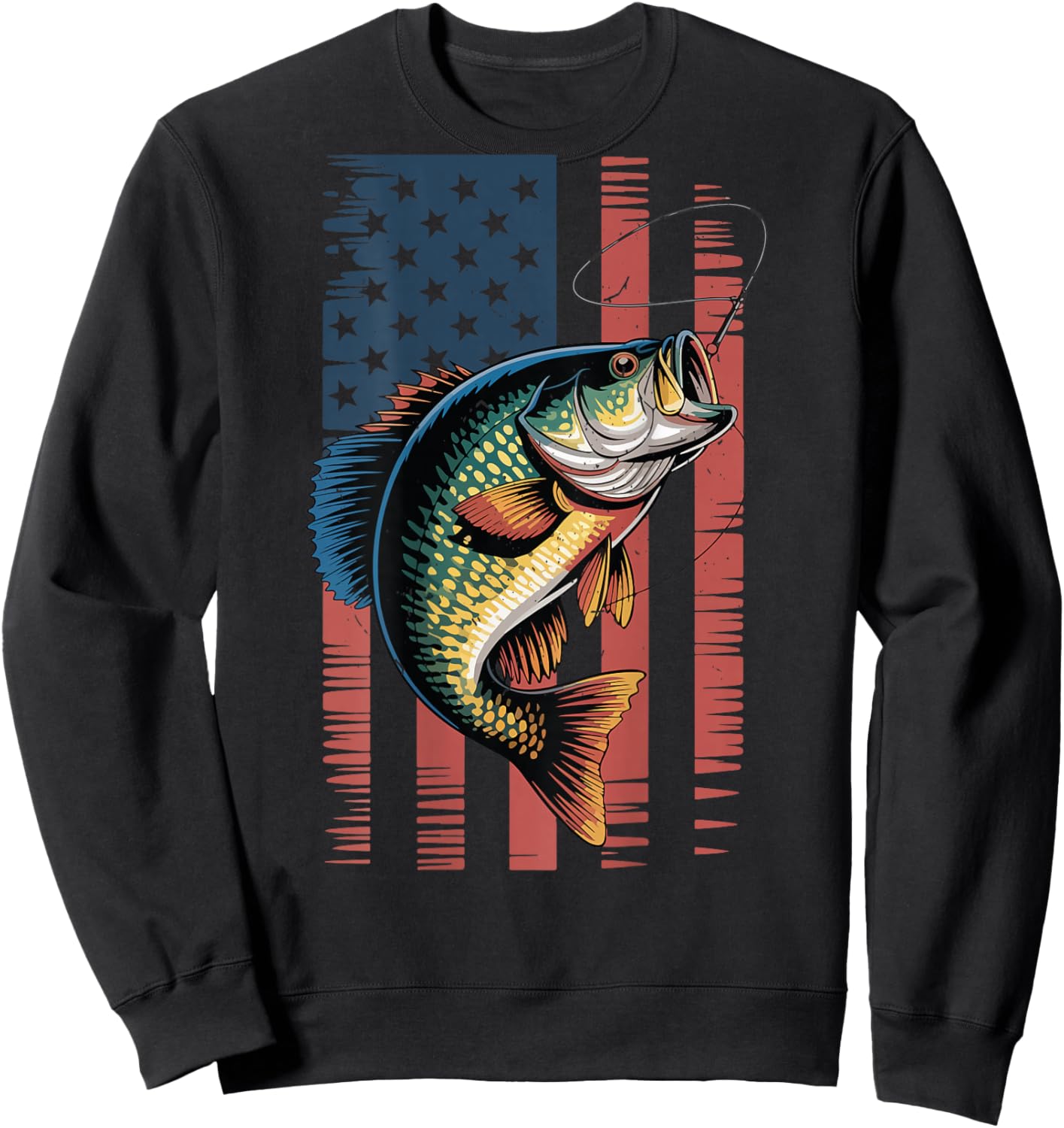 Youth Crappie Fishing American Flag Patriotic Fishing Boys Sweatshirt - Sweatshirt | Black