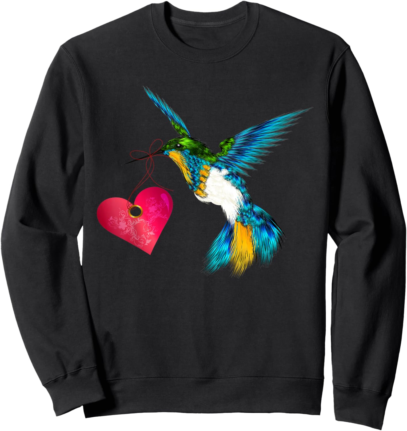 Cute Hummingbird With Heart Bird Lover Design Art Gift Sweatshirt - Sweatshirt | Black