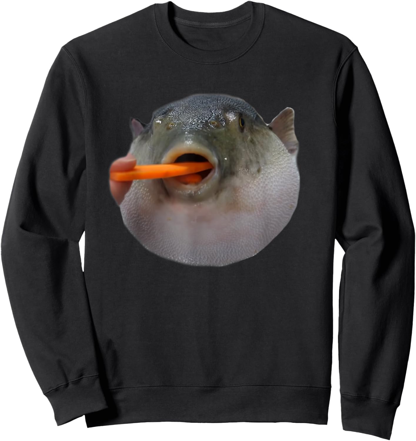 Pufferfish Eating a Carrot Meme Funny Blowfish Dank Memes Sweatshirt - Sweatshirt | Black