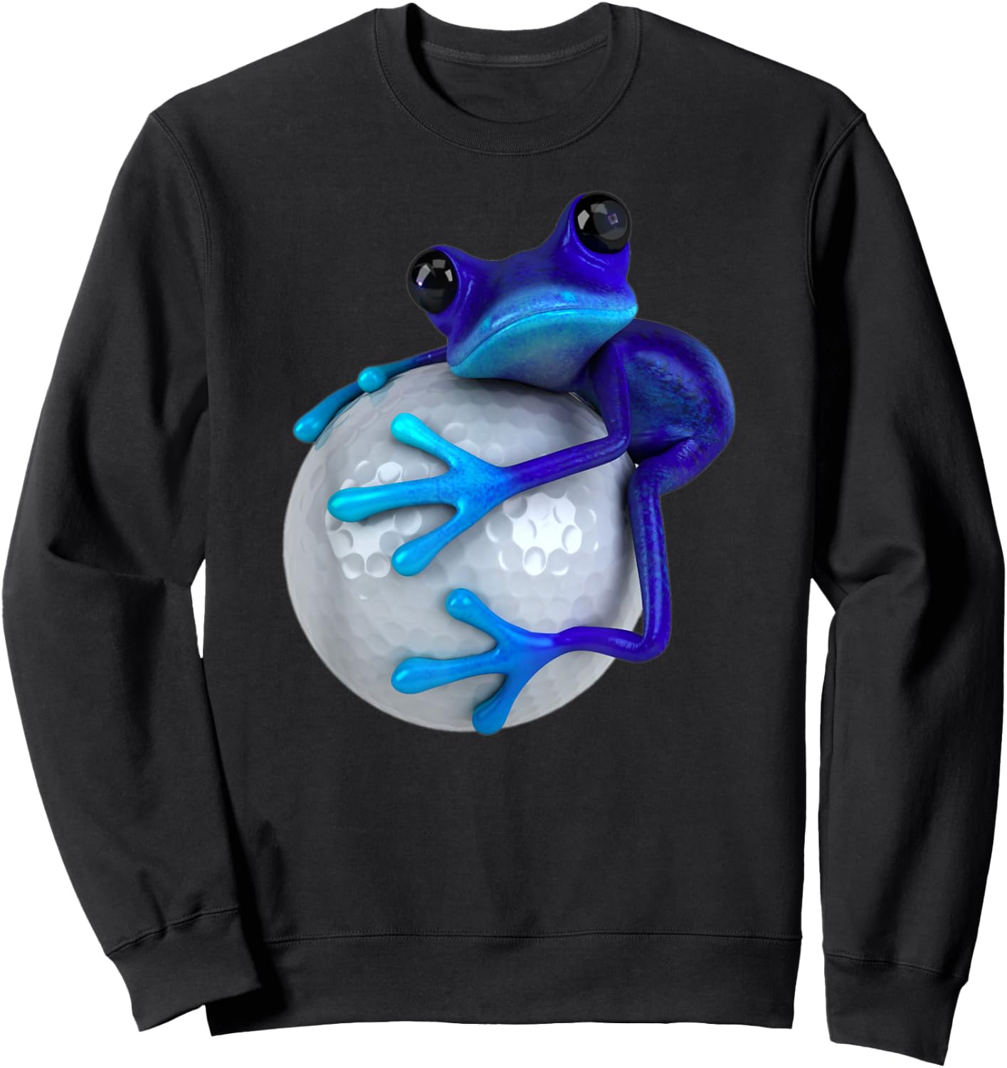 Cute Blue Frog Hugging Shiny Golf Ball Sweatshirt - Sweatshirt | Black