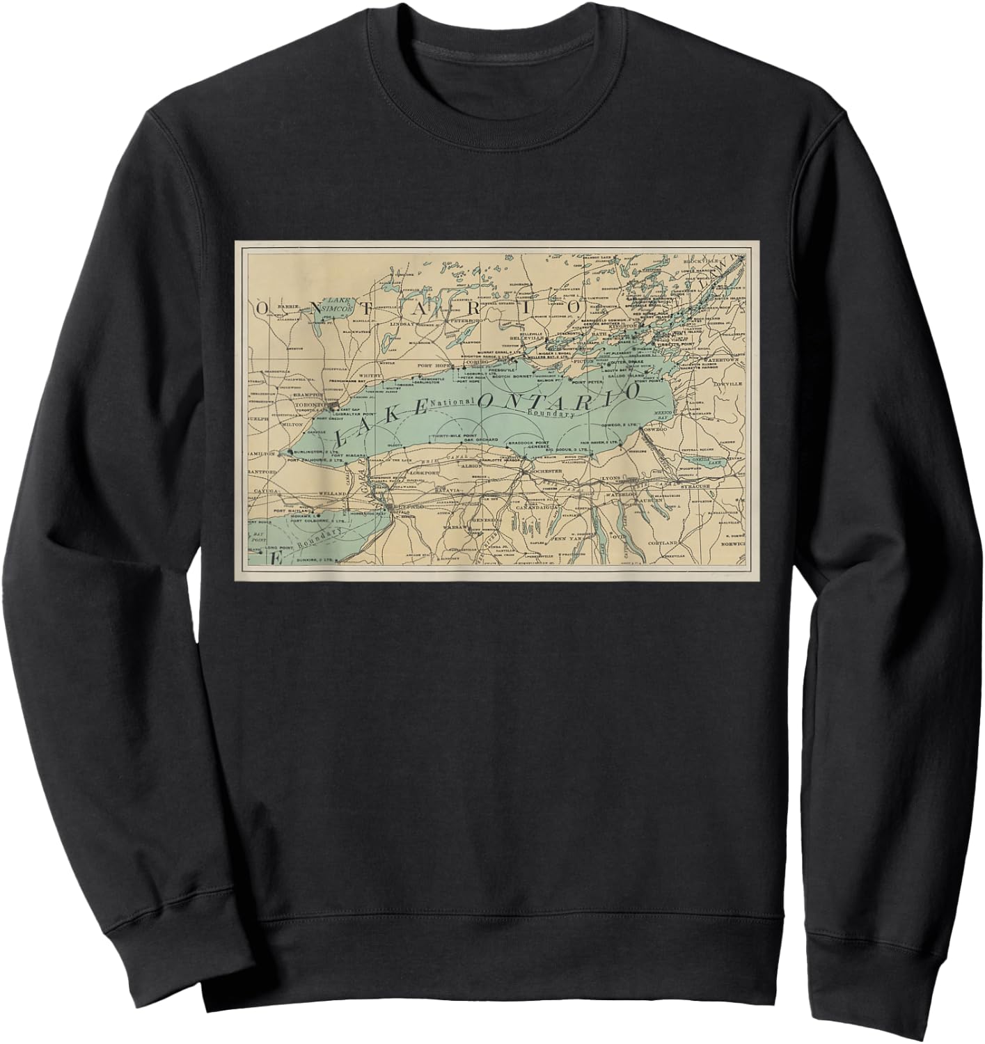 Lake Ontario Lighthouse Map Sweatshirt - Sweatshirt | Black