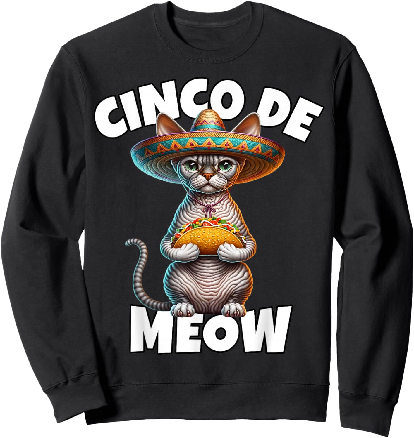 Devon Rex Cinco De Meow Devon Rex Cat Sweatshirt - Sweatshirt | Black