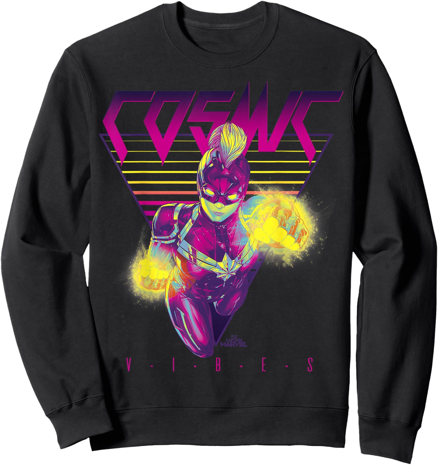 Captain Marvel Cosmic Vibes Retro Triangle Graphic Sweatshirt - Sweatshirt | Black