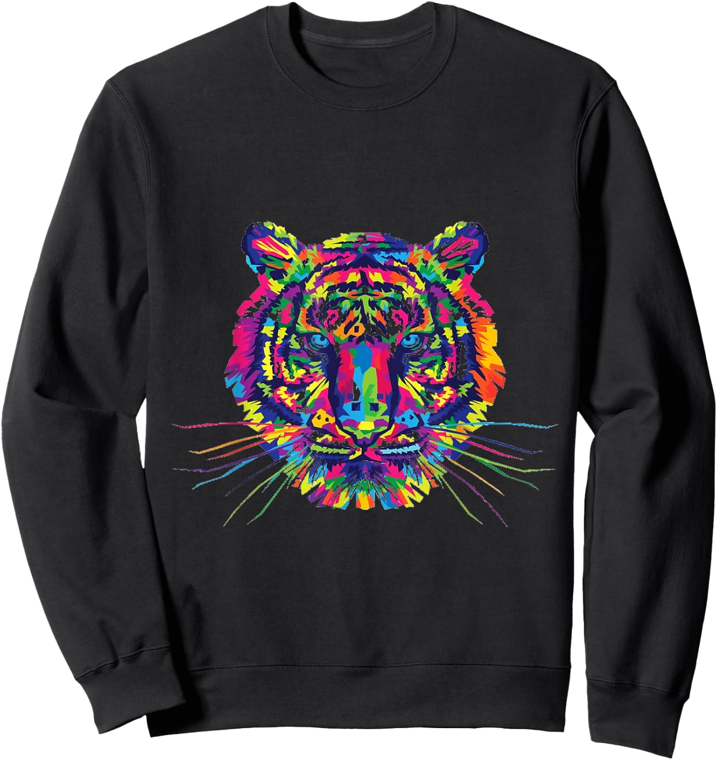 Tie Dye Tiger Tie Dyed Animal Whiskers T Shirt Sweatshirt - Sweatshirt | Black