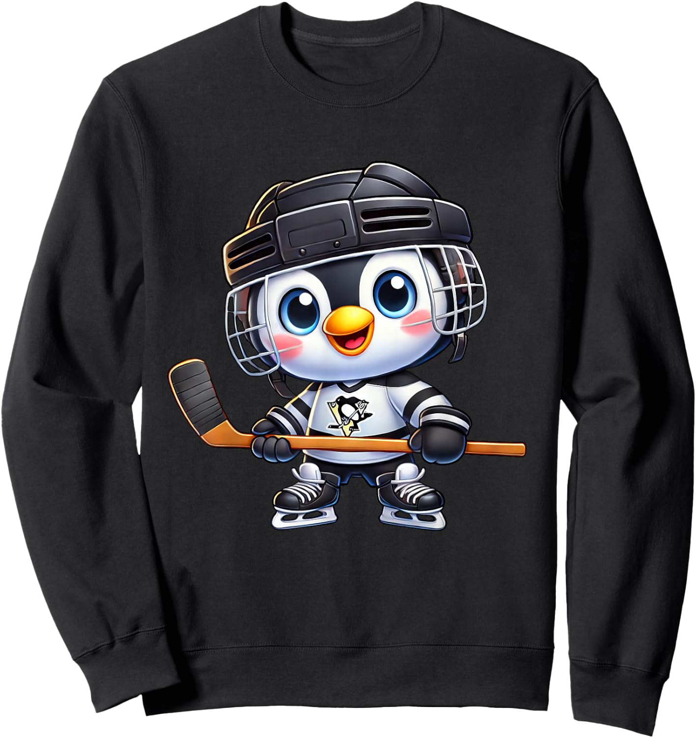 Cartoon Penguin Hockey Player Ice Hockey Sweatshirt - Sweatshirt | Black