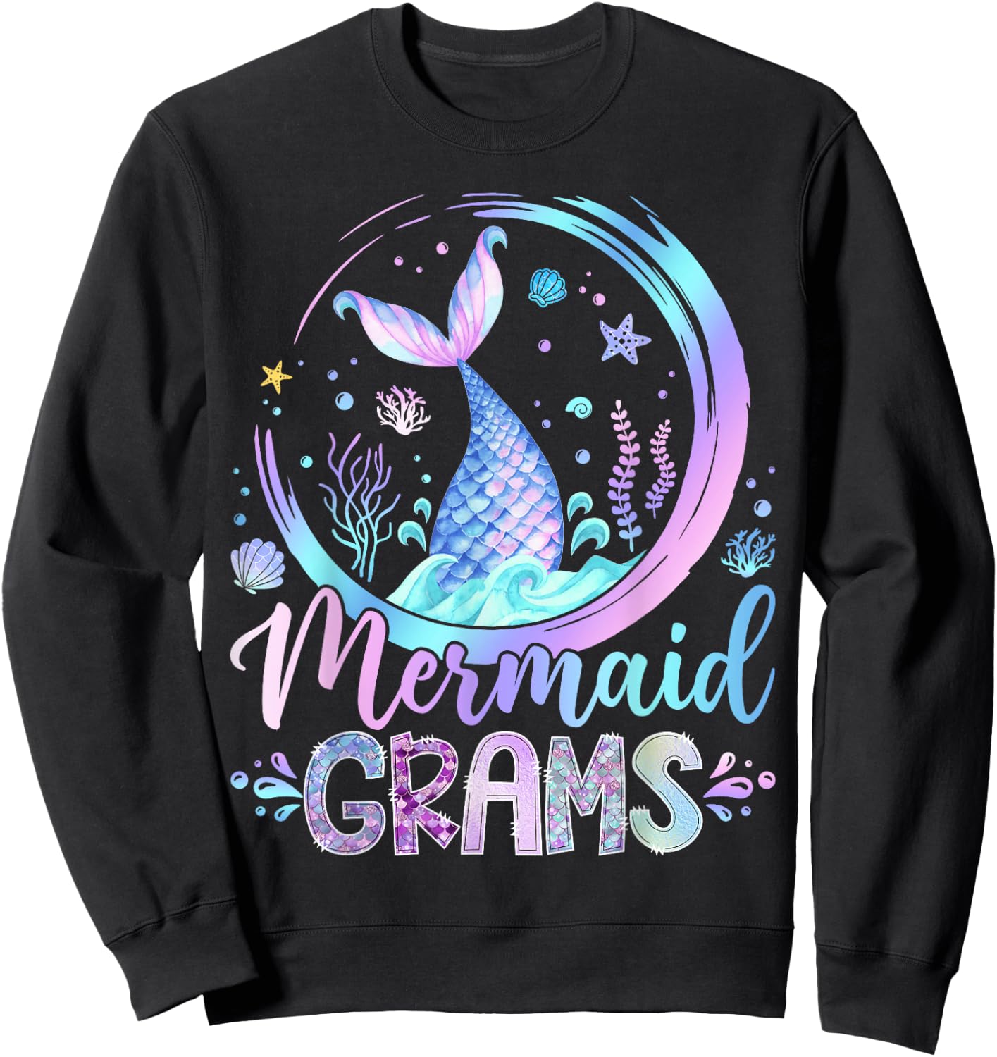 Mermaid Grams Family Matching Girl Birthday Party Sweatshirt - Sweatshirt | Black