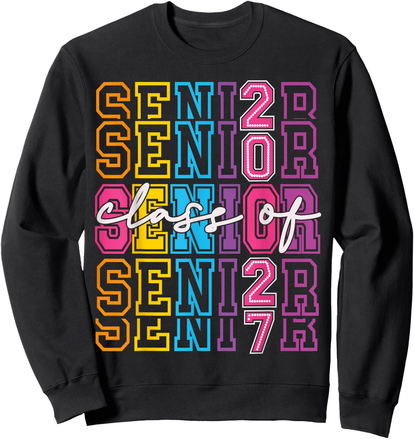 Senior 2027 Women Coquette Class of 2027 Pink Bow Girl Sweatshirt - Sweatshirt | Black
