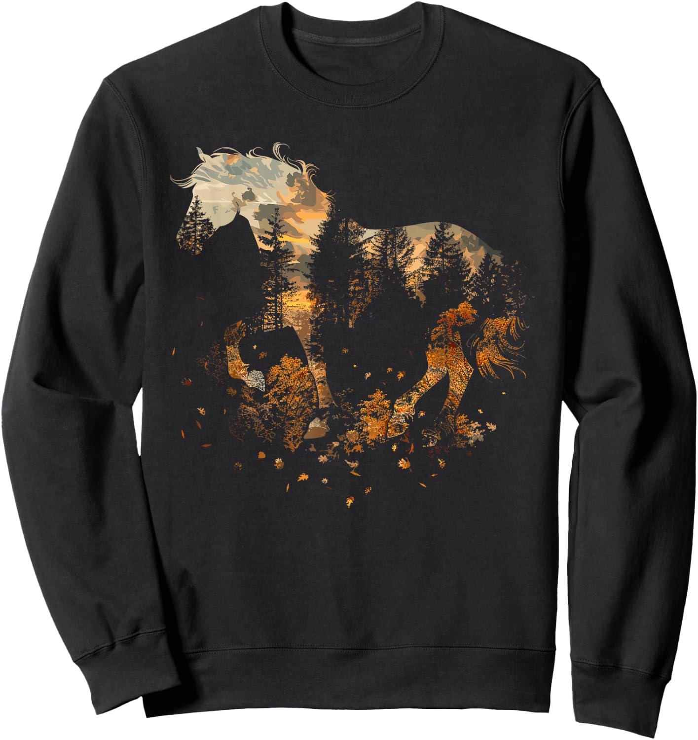 Cute Horse Lover Autumn Leaves Pony Animal Wildlife Sweatshirt - Sweatshirt | Black