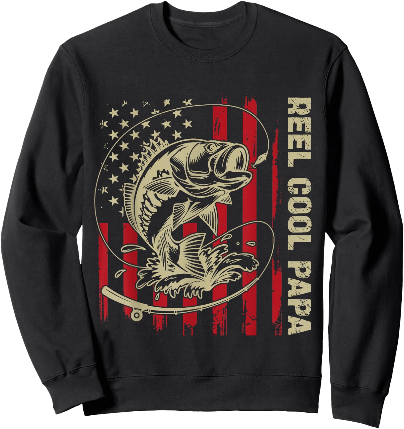 Reel Cool Papa Fishing Vintage American Flag Men's Sweatshirt - Sweatshirt | Black